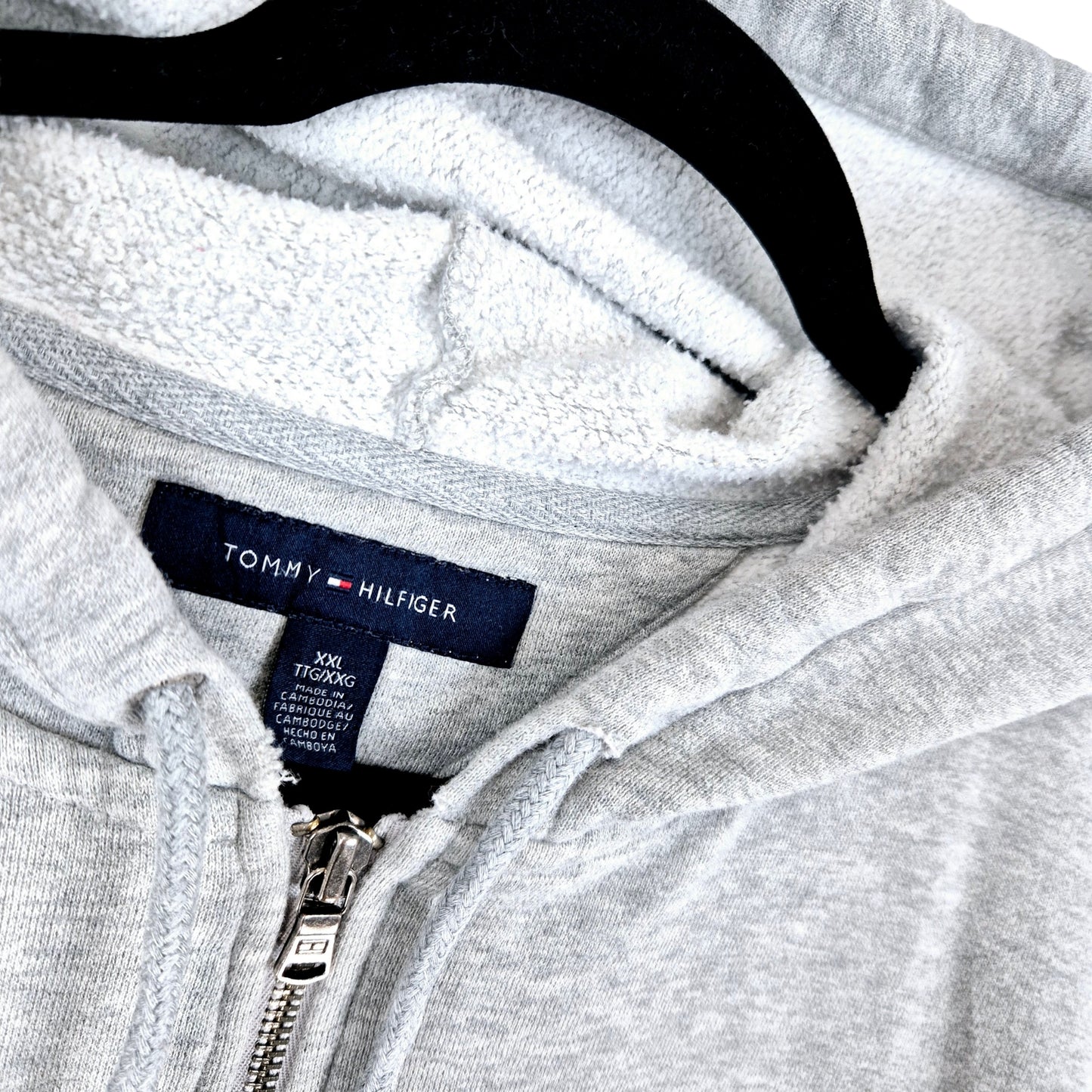 Tommy Hilfiger Light Grey Embroidered Zip Hoodie Size 2XL