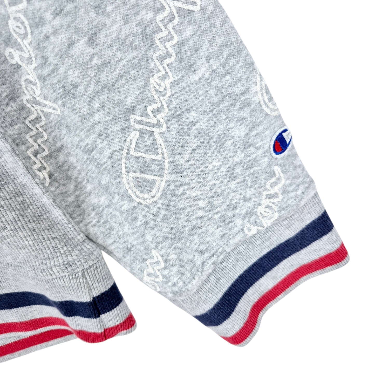 Champion Light Grey All Over Print Hoodie Size L