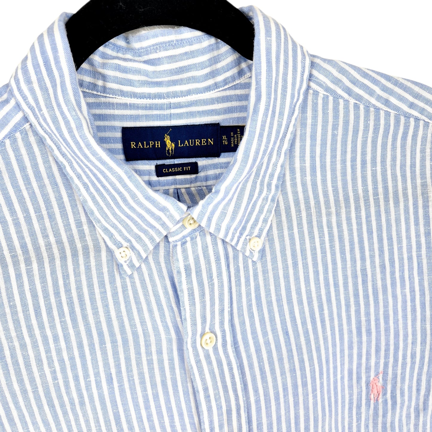 Polo Ralph Lauren Blue & White Striped Classic Fit Linen Dress Shirt Size XL
