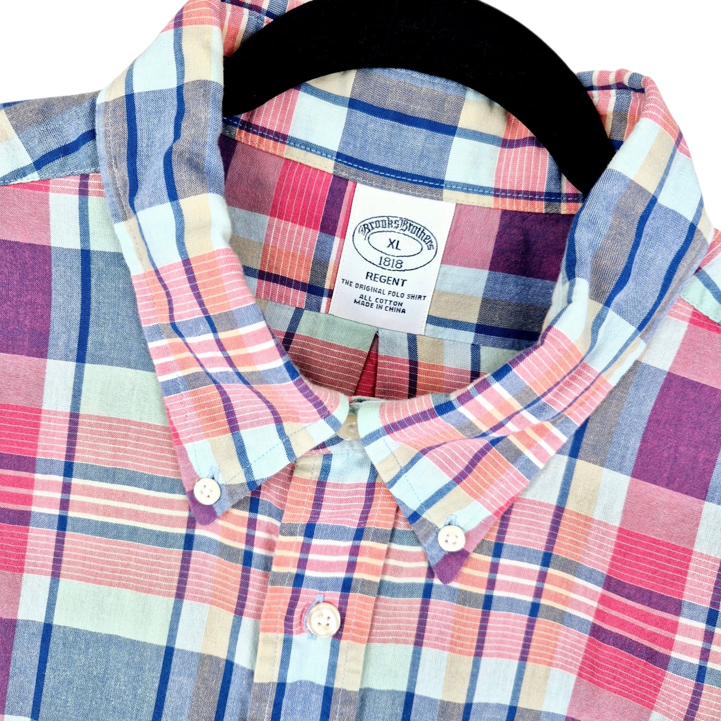 Brooks Brothers Pink & Blue Checkered Short Sleeve Button Shirt Size XL