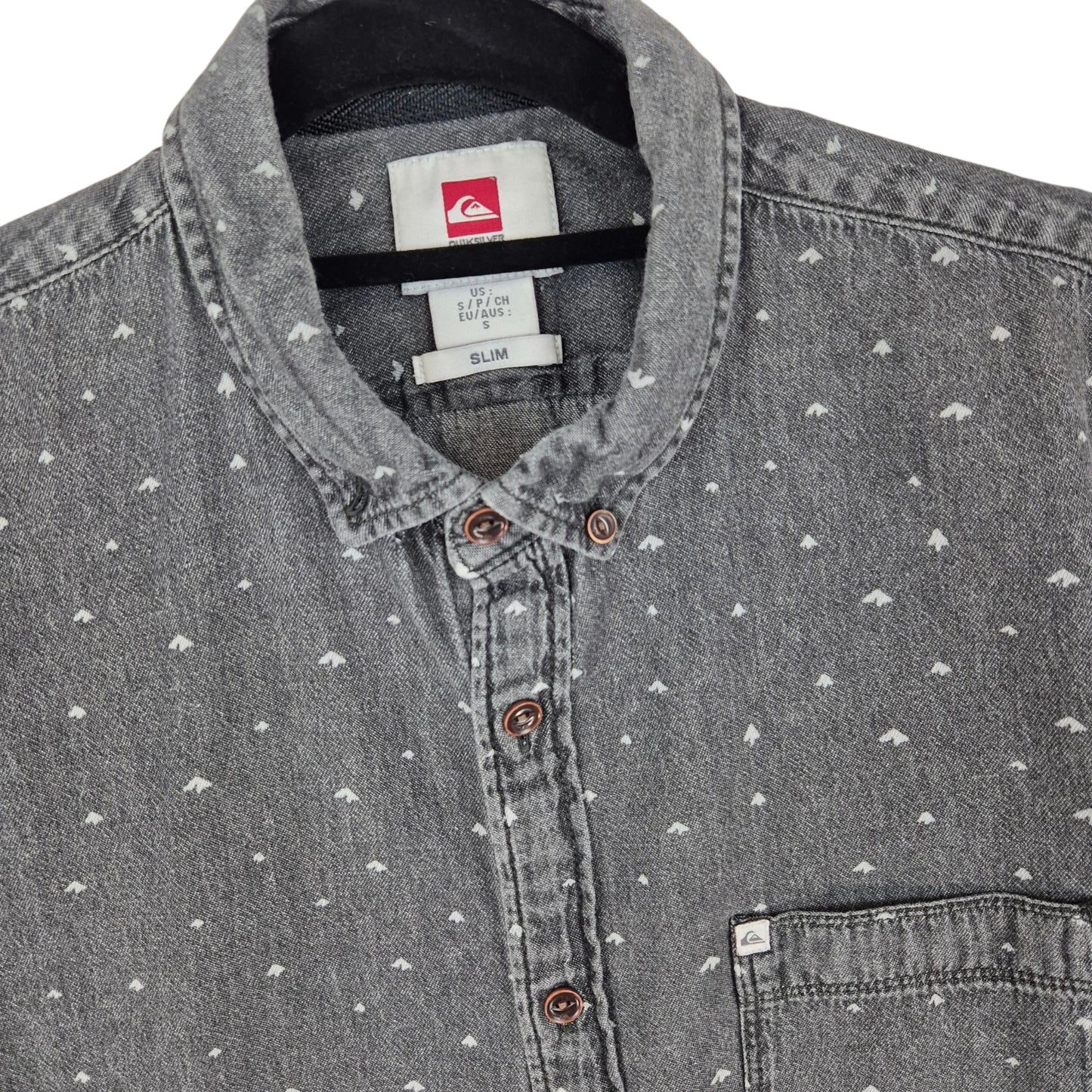 Quiksilver Dark Grey Slim Fit Short Sleeve Button Shirt Size S