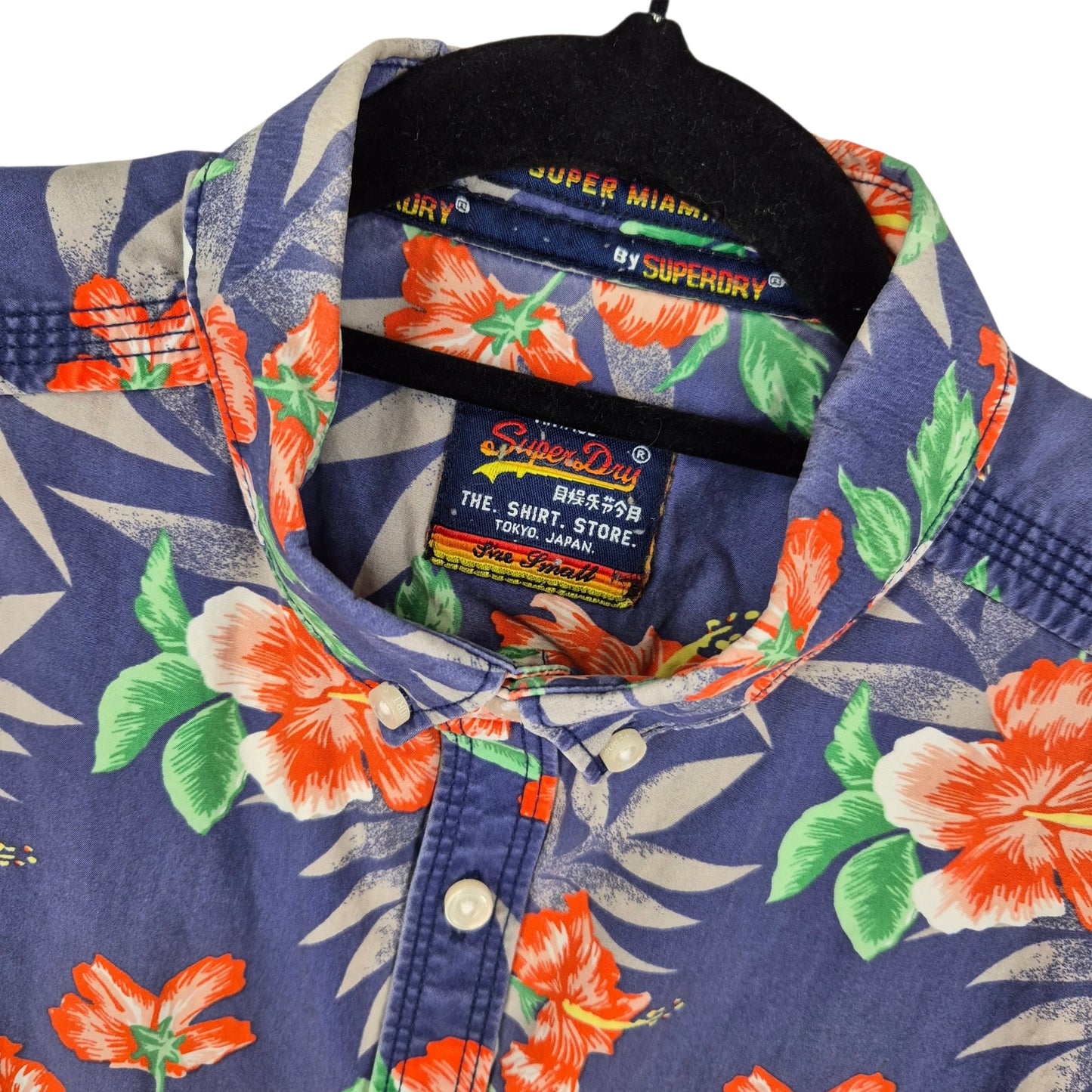 Superdry Dark Blue Slim Fit Floral Short Sleeve Button Shirt Size S