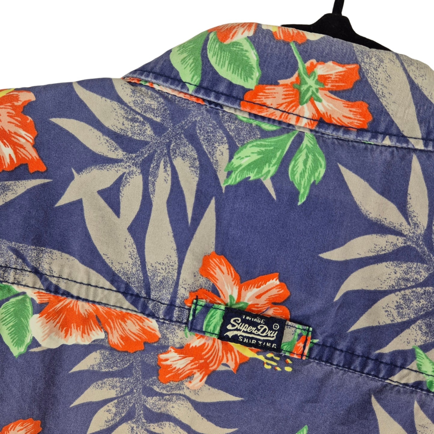 Superdry Dark Blue Slim Fit Floral Short Sleeve Button Shirt Size S