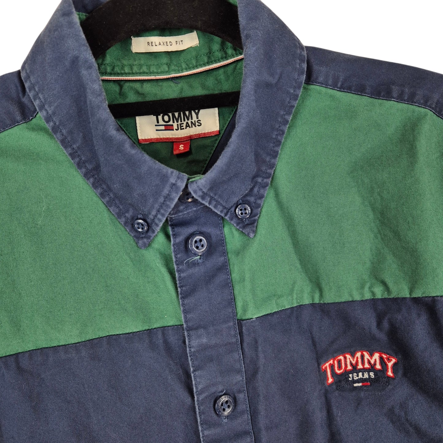 Tommy Jeans Dark Blue & Green Relaxed Fit Button Shirt Size S