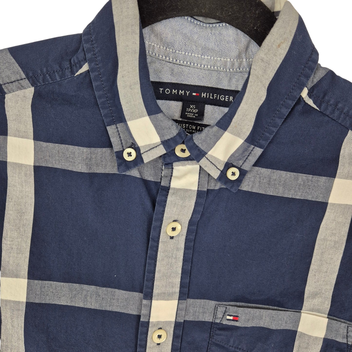 Tommy Hilfiger Dark Blue Checkered Short Sleeve Button Shirt Size XS
