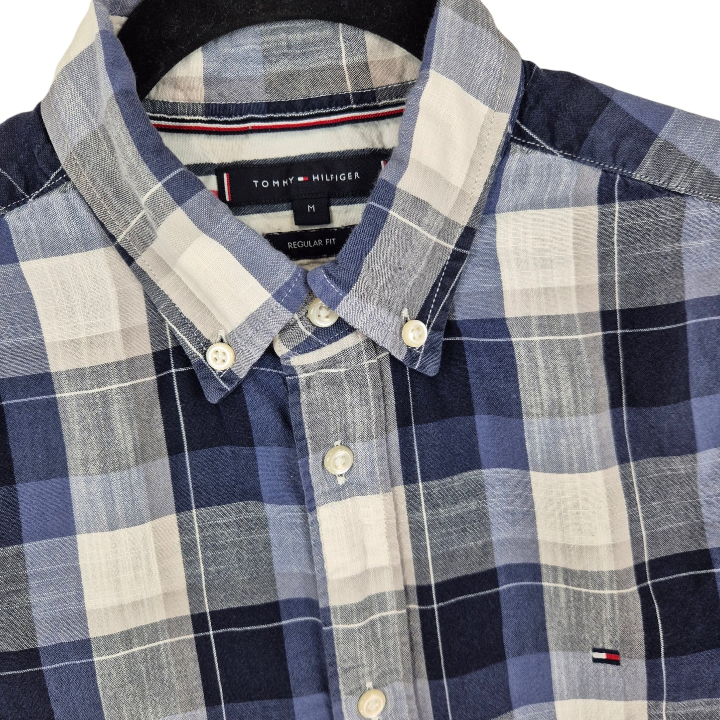 Tommy Hilfiger Dark Blue & Grey Short Sleeve Button Shirt Size M