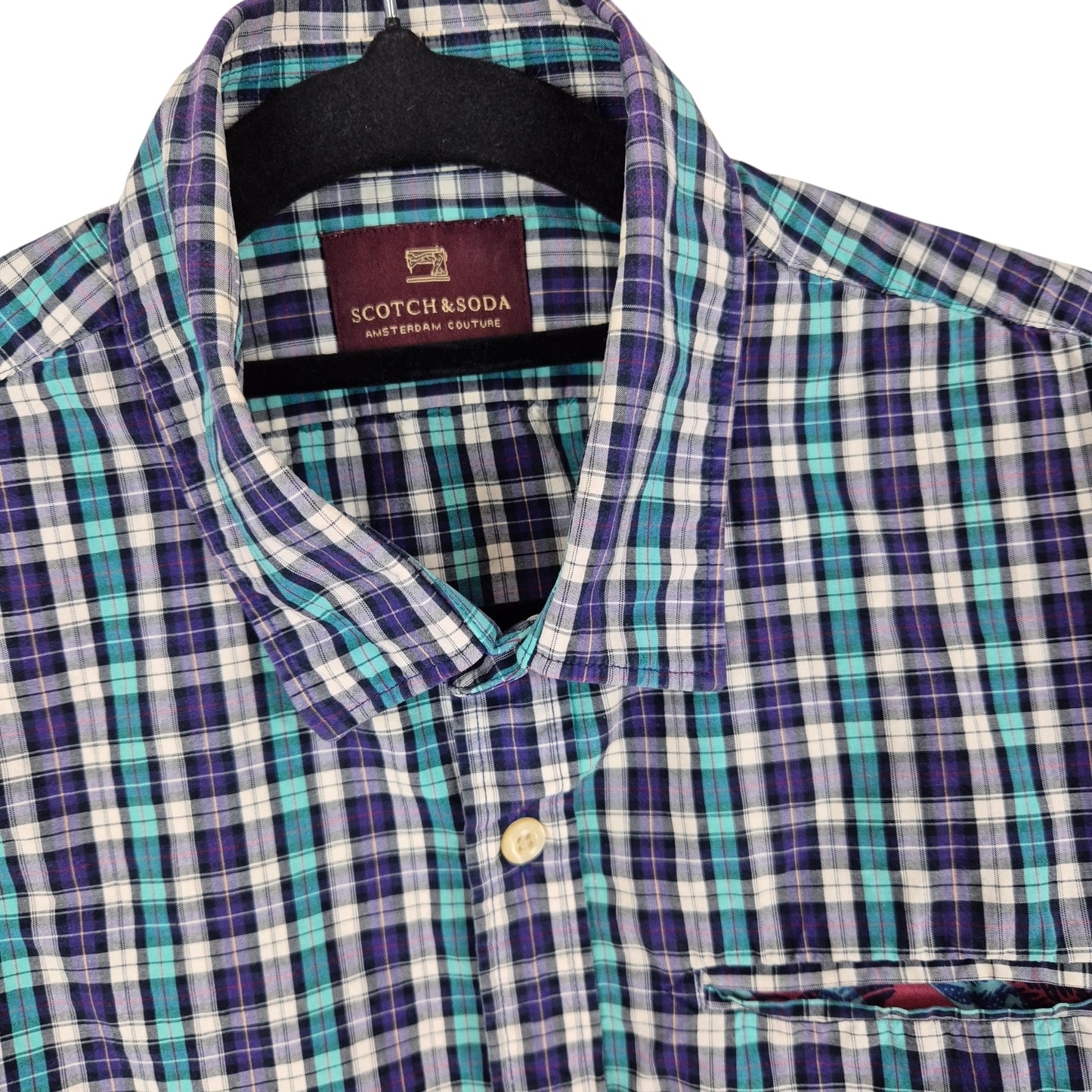 Scotch & Soda Green & Purple Checkered Slim Dress Shirt Size M