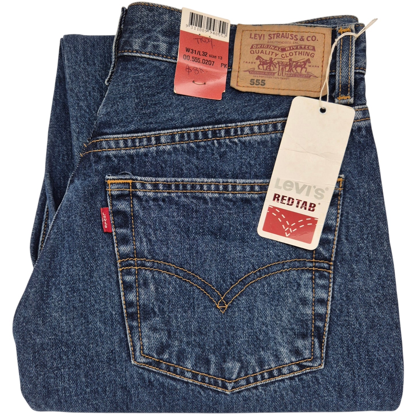 Vintage Levis 555 Jeans 2000's Womens Dark Blue Heavy Rigid Denim W31