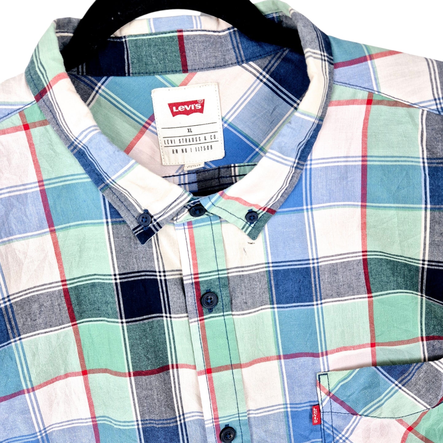 Levis Green & Blue Checkered Short Sleeve Button Shirt Size XL