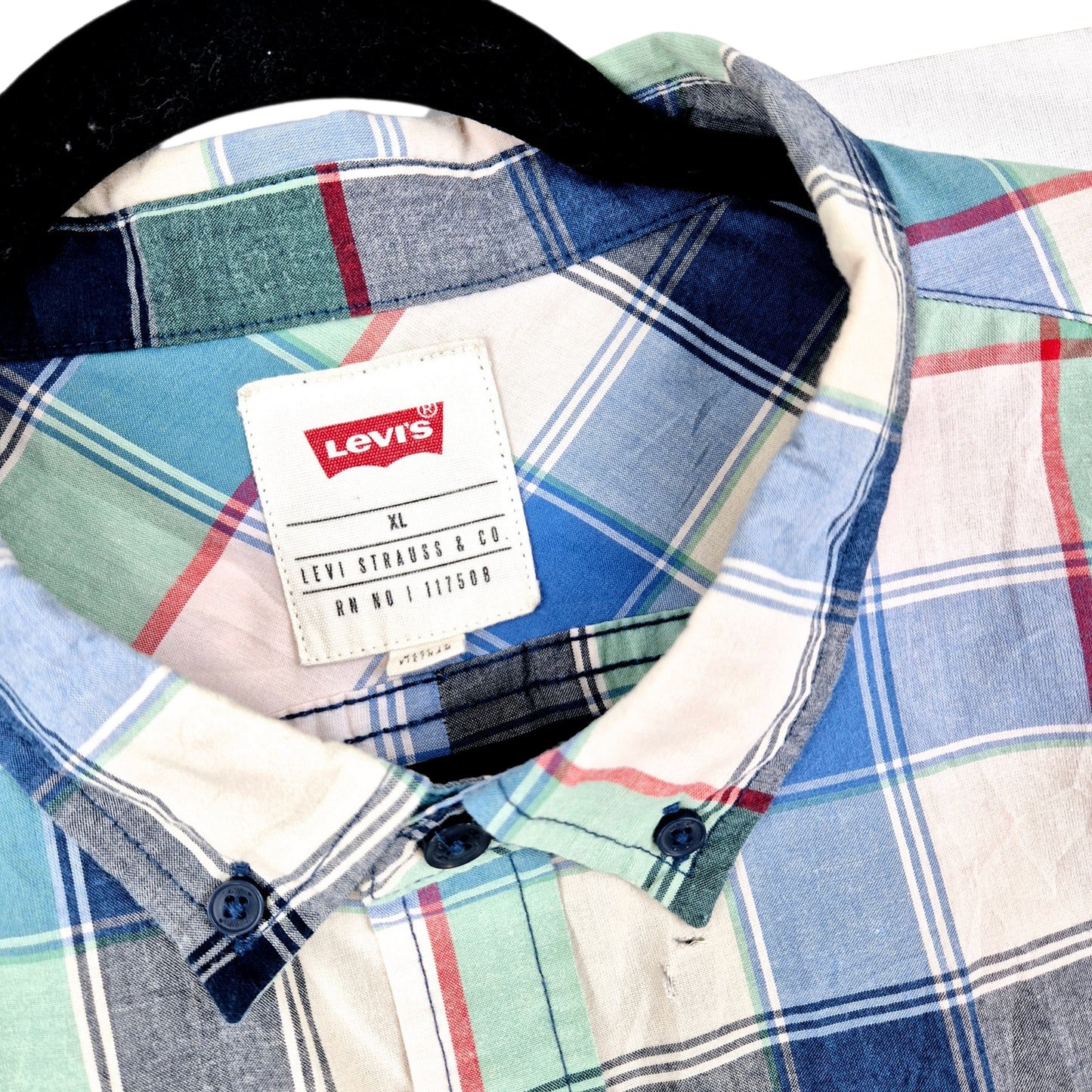 Levis Green & Blue Checkered Short Sleeve Button Shirt Size XL