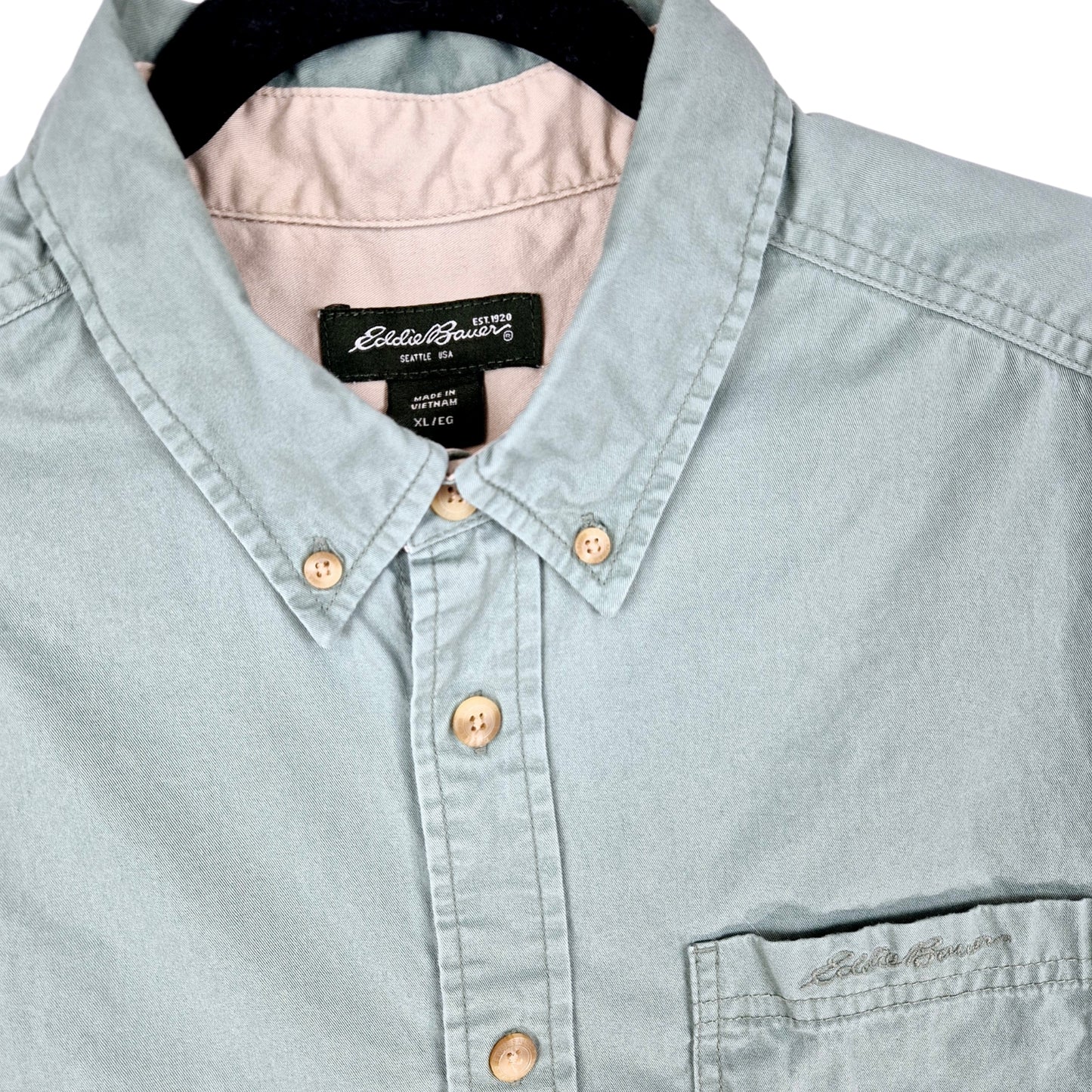 Eddie Bauer Khaki Green Short Sleeve Button Shirt Size XL