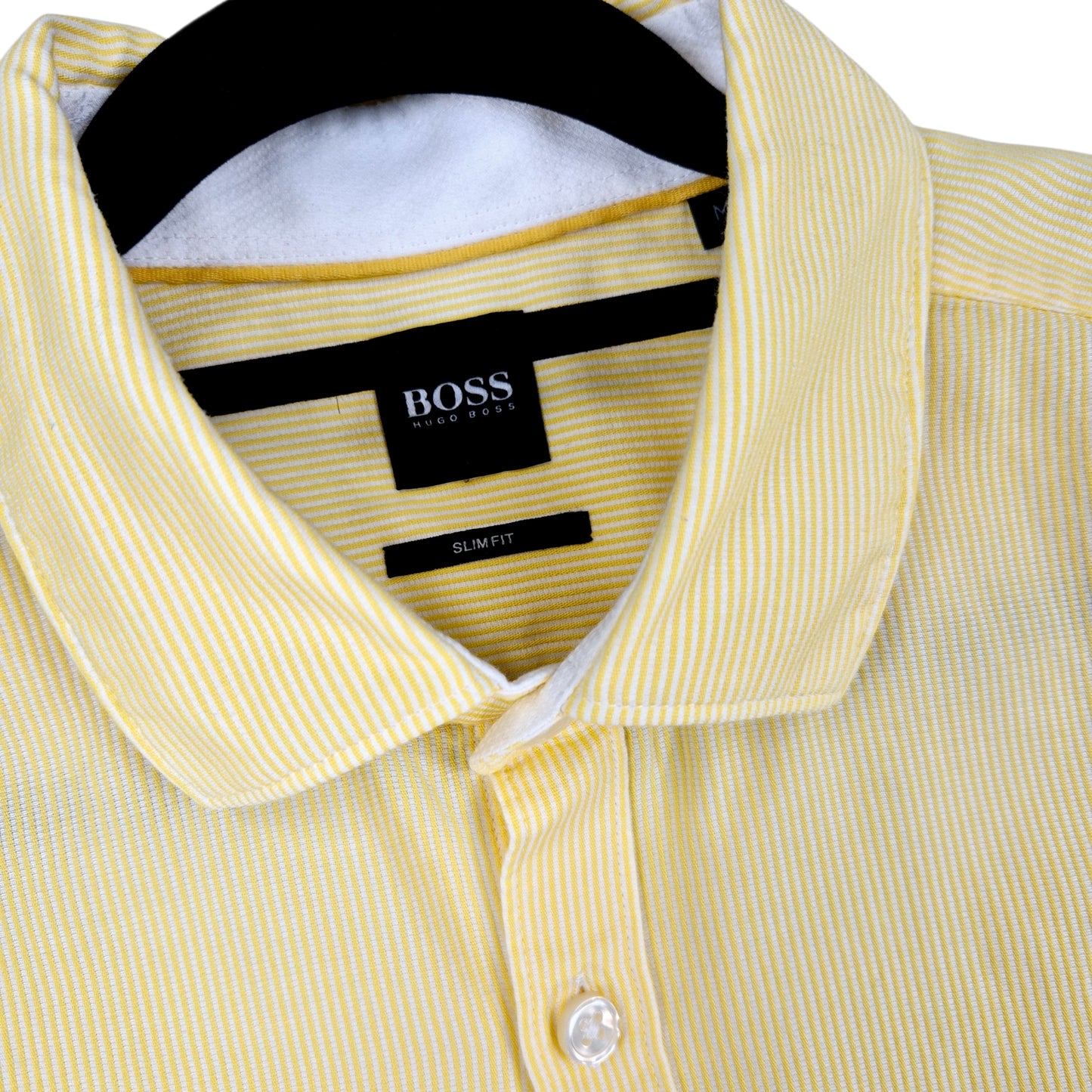 Hugo Boss Yellow Textured Slim Fit Dress Shirt Size M