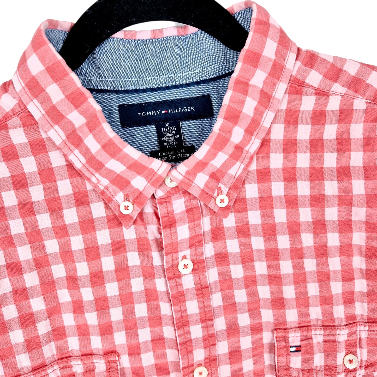 Tommy Hilfiger Coral Pink Textured Short Sleeve Button Shirt Size XL