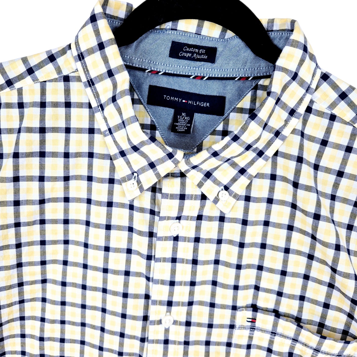 Tommy Hilfiger Yellow Checkered Short Sleeve Button Shirt Size XL