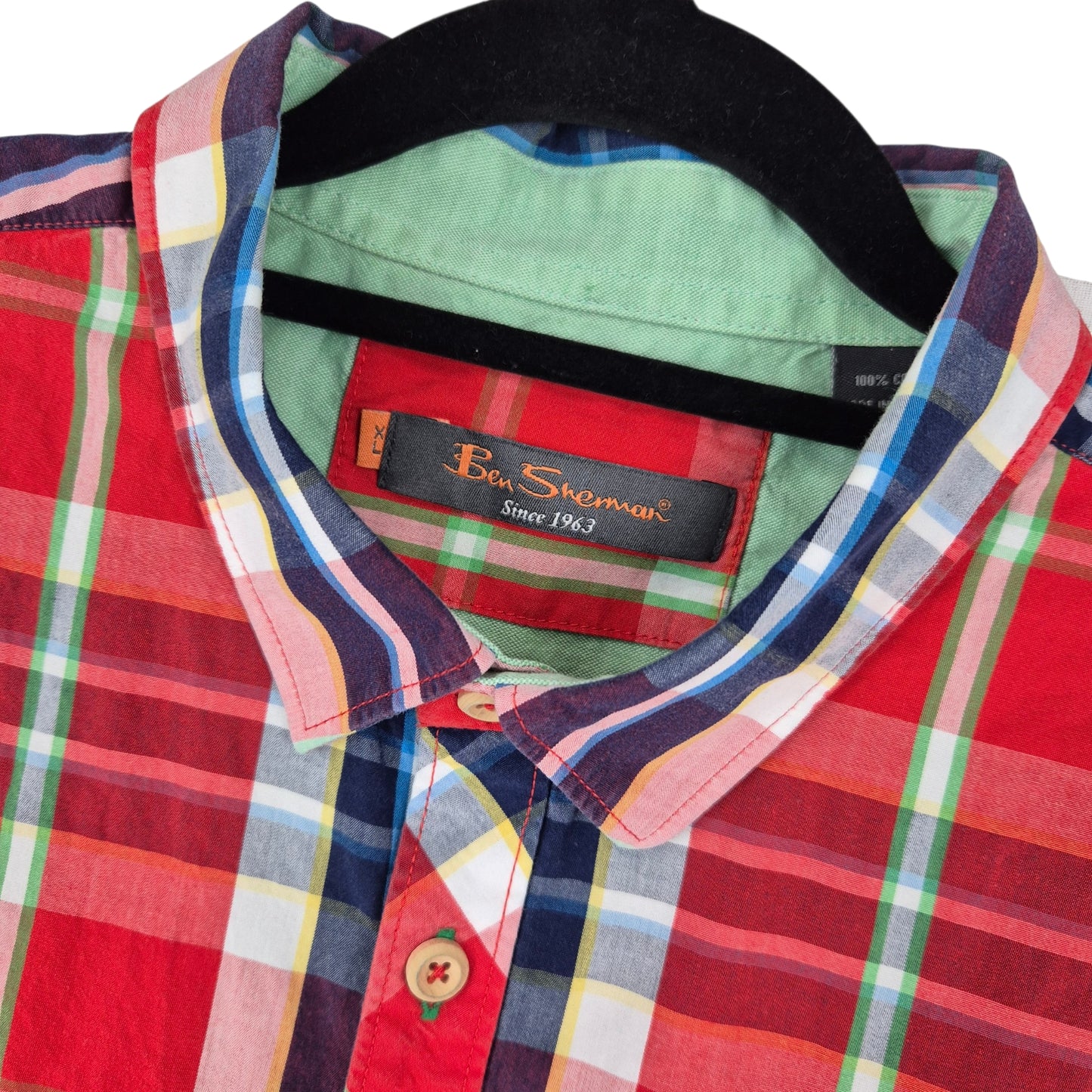 Ben Sherman Red & Blue Checkered Short Sleeve Button Shirt Size XL