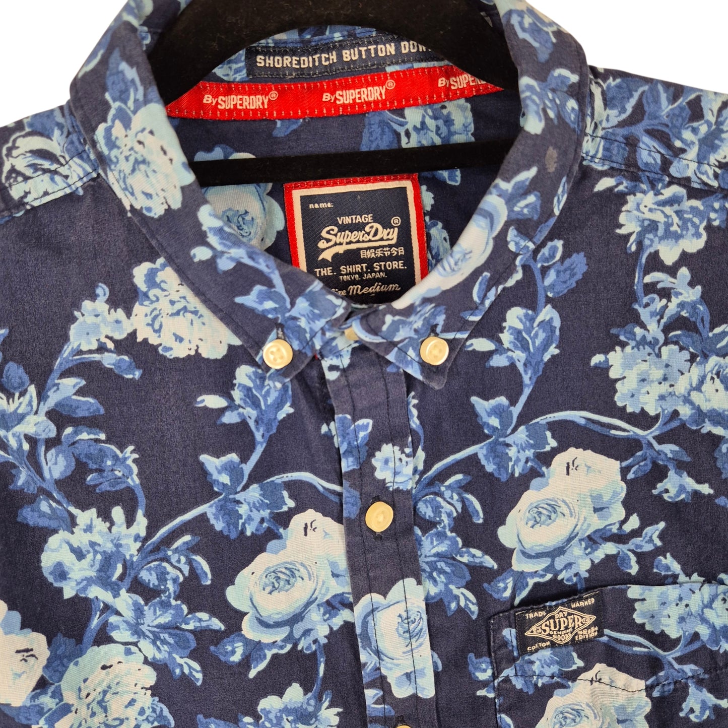 Superdry Dark Blue Floral Short Sleeve Button Shirt Size M