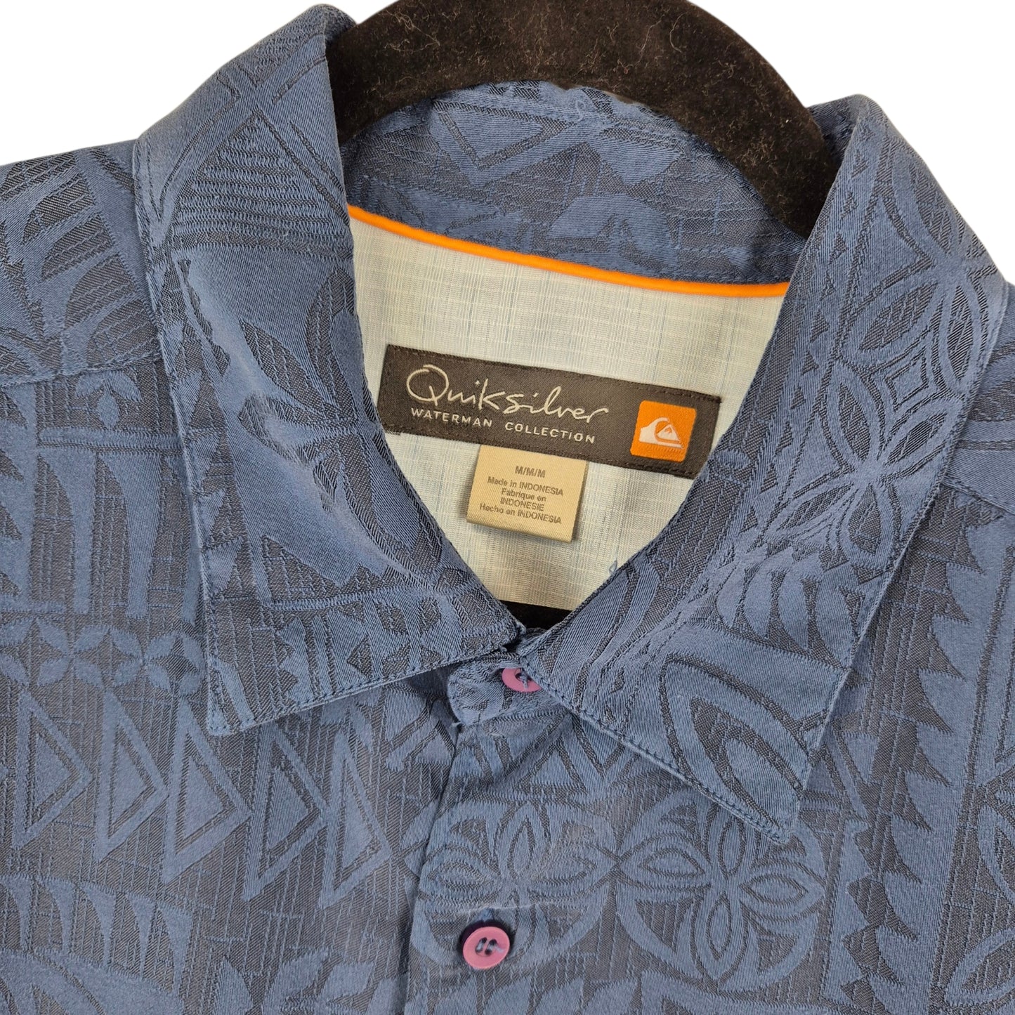 Quiksilver Waterman Collection Dark Blue Short Sleeve Button Shirt Size M