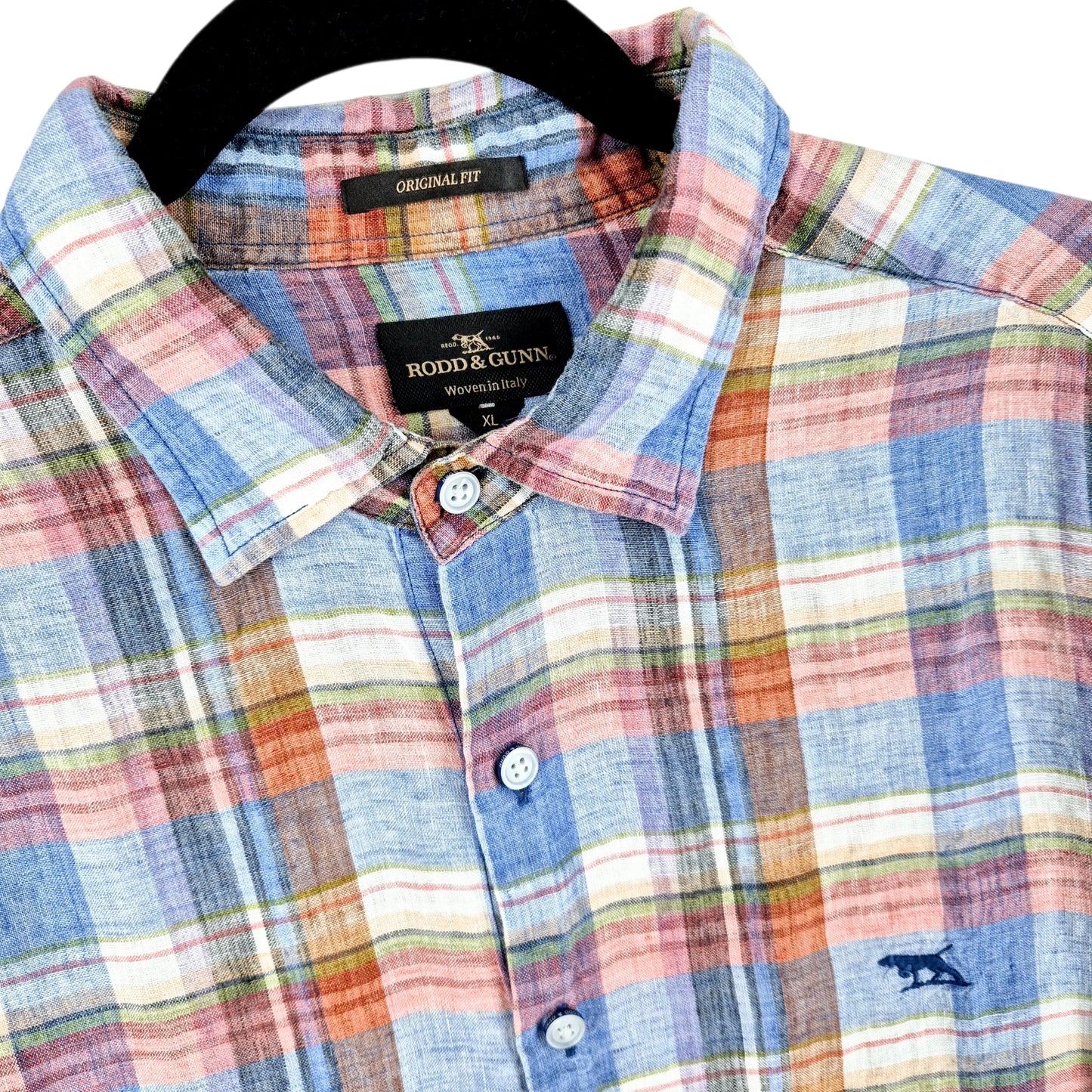 Rodd & Gunn Colourful Checkered Linen Short Sleeve Button Shirt Size XL
