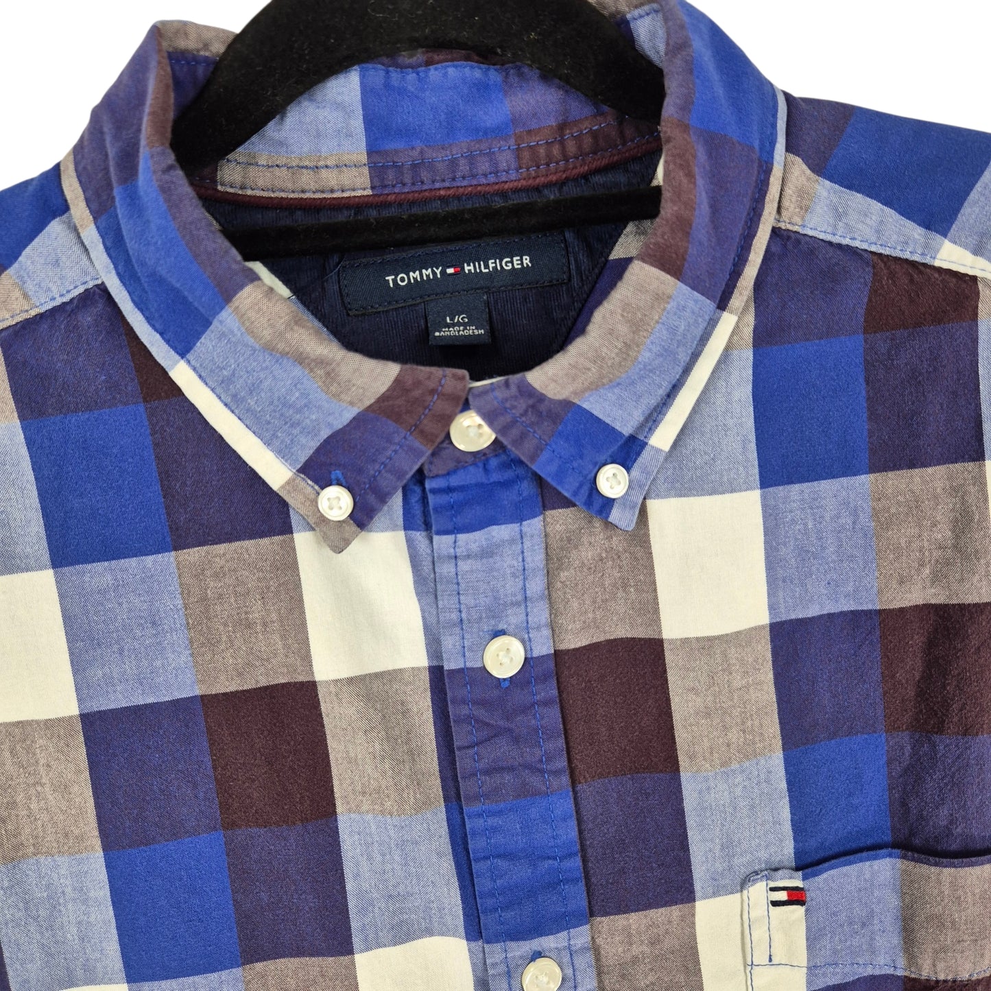 Tommy Hilfiger Blue Checkered Short Sleeve Button Shirt Size L