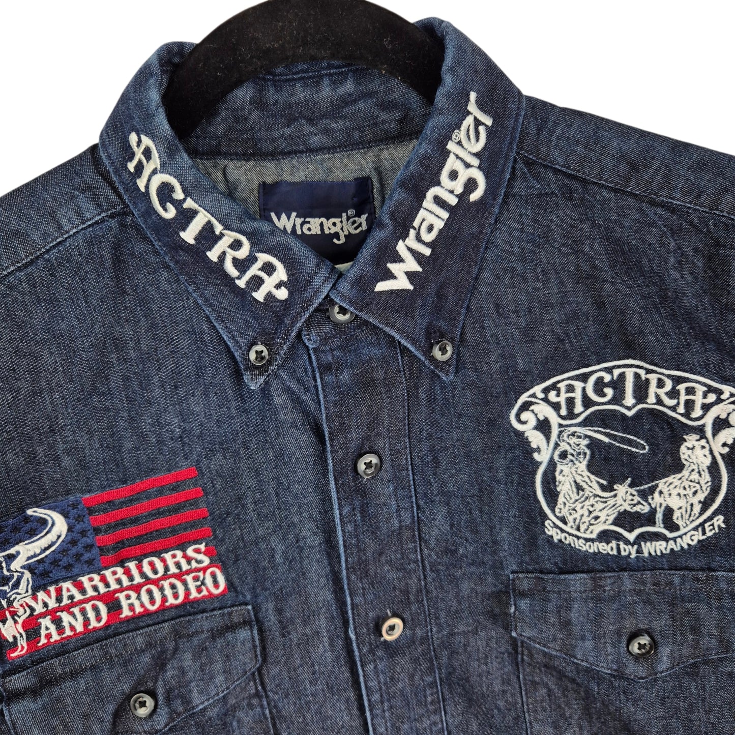 Vintage Wranger 90's American Cowboy Dark Blue Denim Shirt Size L