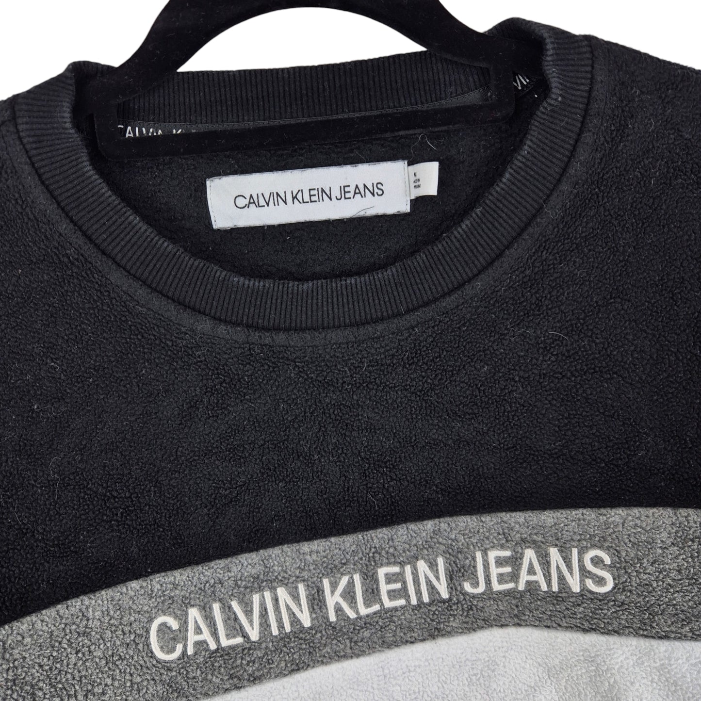 Calvin Klein Black Embroidered Crewneck Fleece Jumper Size M