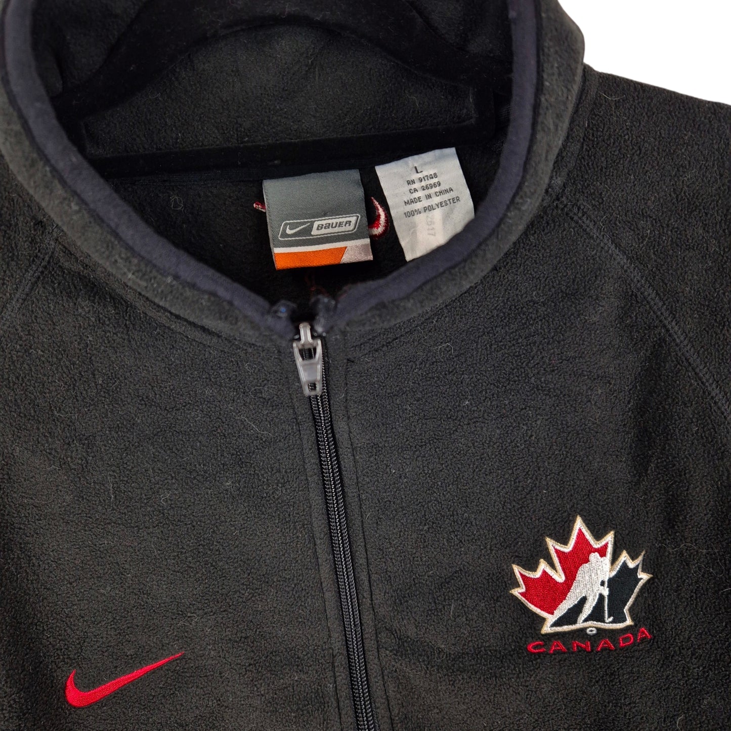 Vintage Nike Bauer 2000's Black Canada Hockey Fleece Jumper Size L