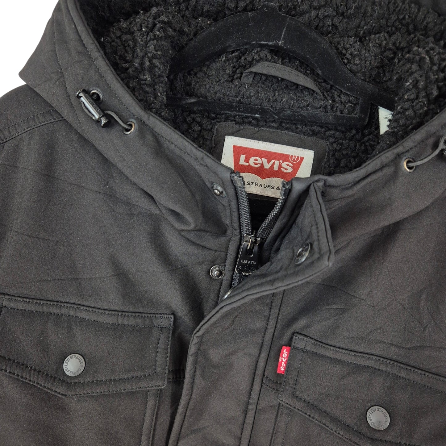 Levis Black Fleece Insualted Heavy Quilted Jacket Size L