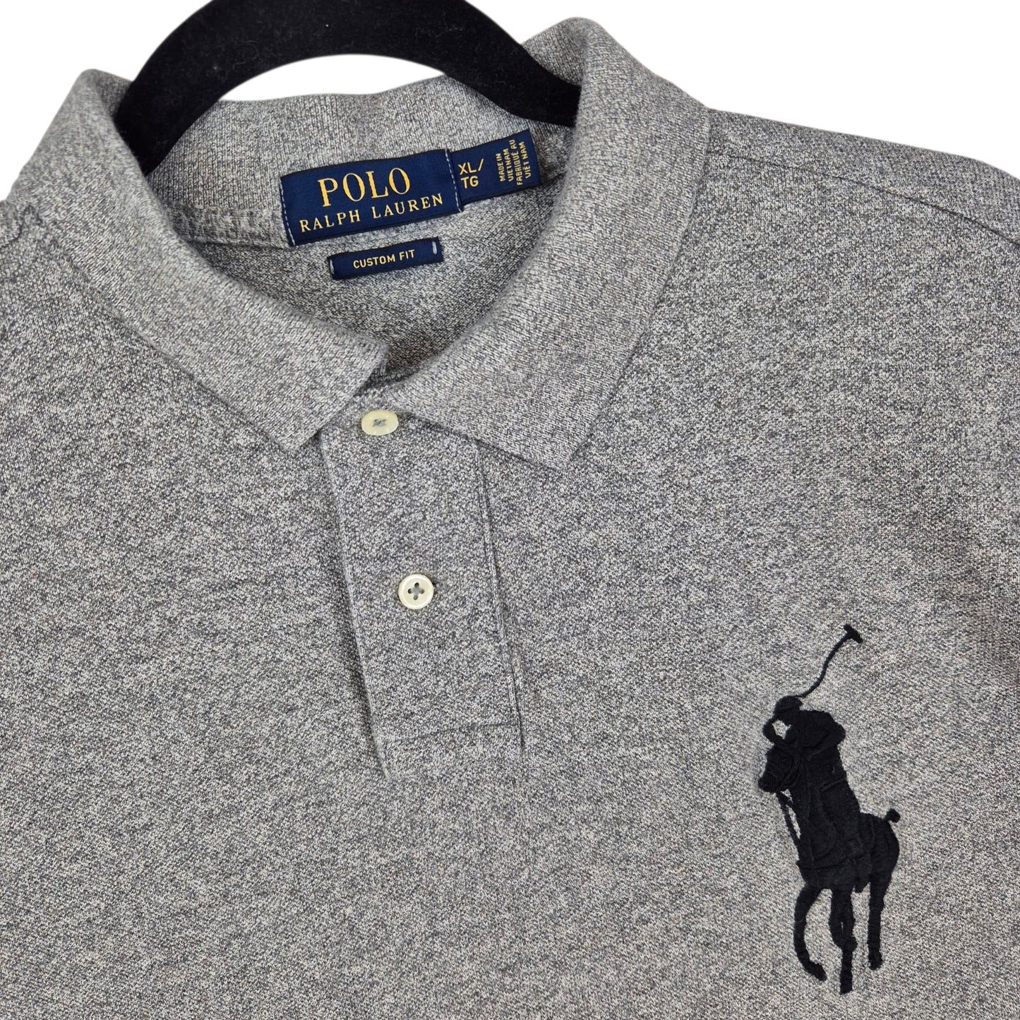 Polo Ralph Lauren Grey Big Pony Embroidered Custom Fit Polo Shirt Size XL