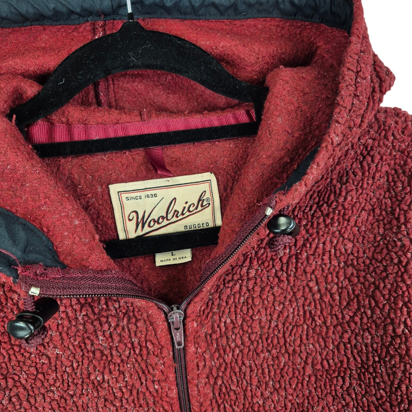 Vintage Woolrich 90's Burgundy USA Made Fleece Jumper Size L