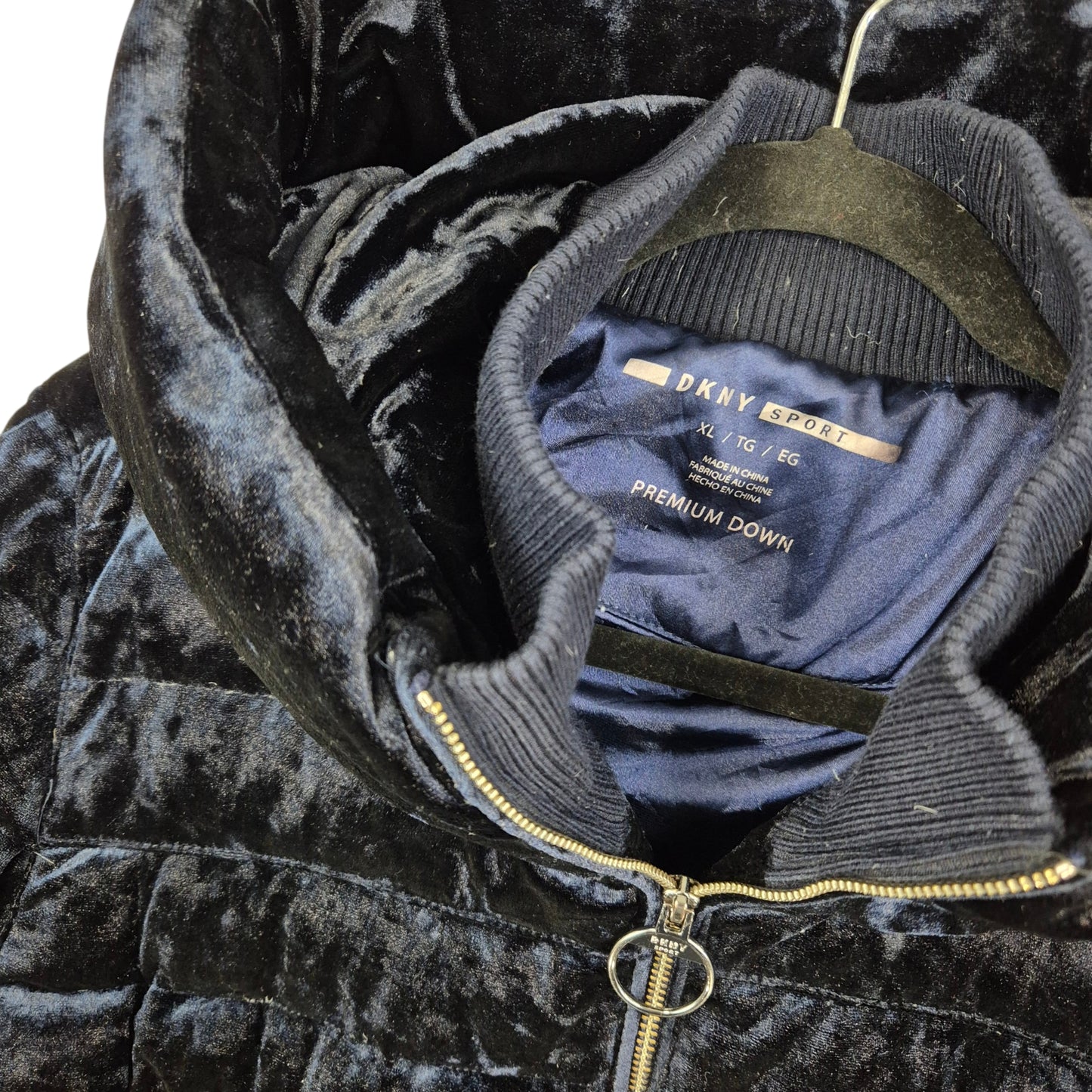 DKNY Sport Womens Dark Blue Heavy Premium Down Velvet Jacket Size XL