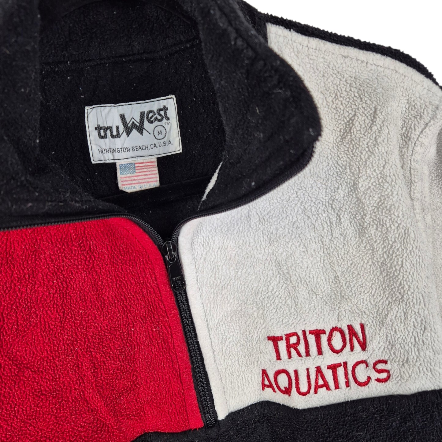 Vintage Triton Aquatics 80's Black Red & White Quarter Zip Fleece Jumper Size M