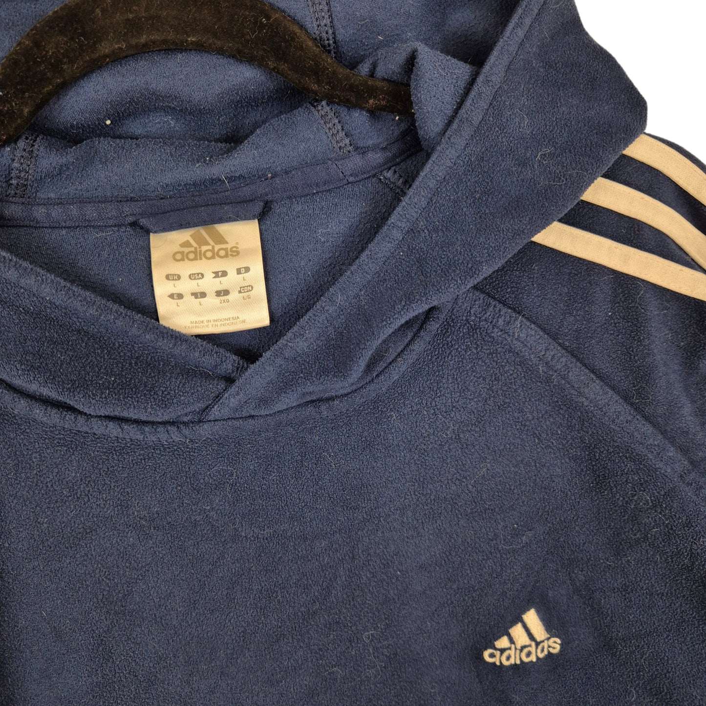 Vintage Adidas 2000's Dark Blue Fleece Hoodie Size L