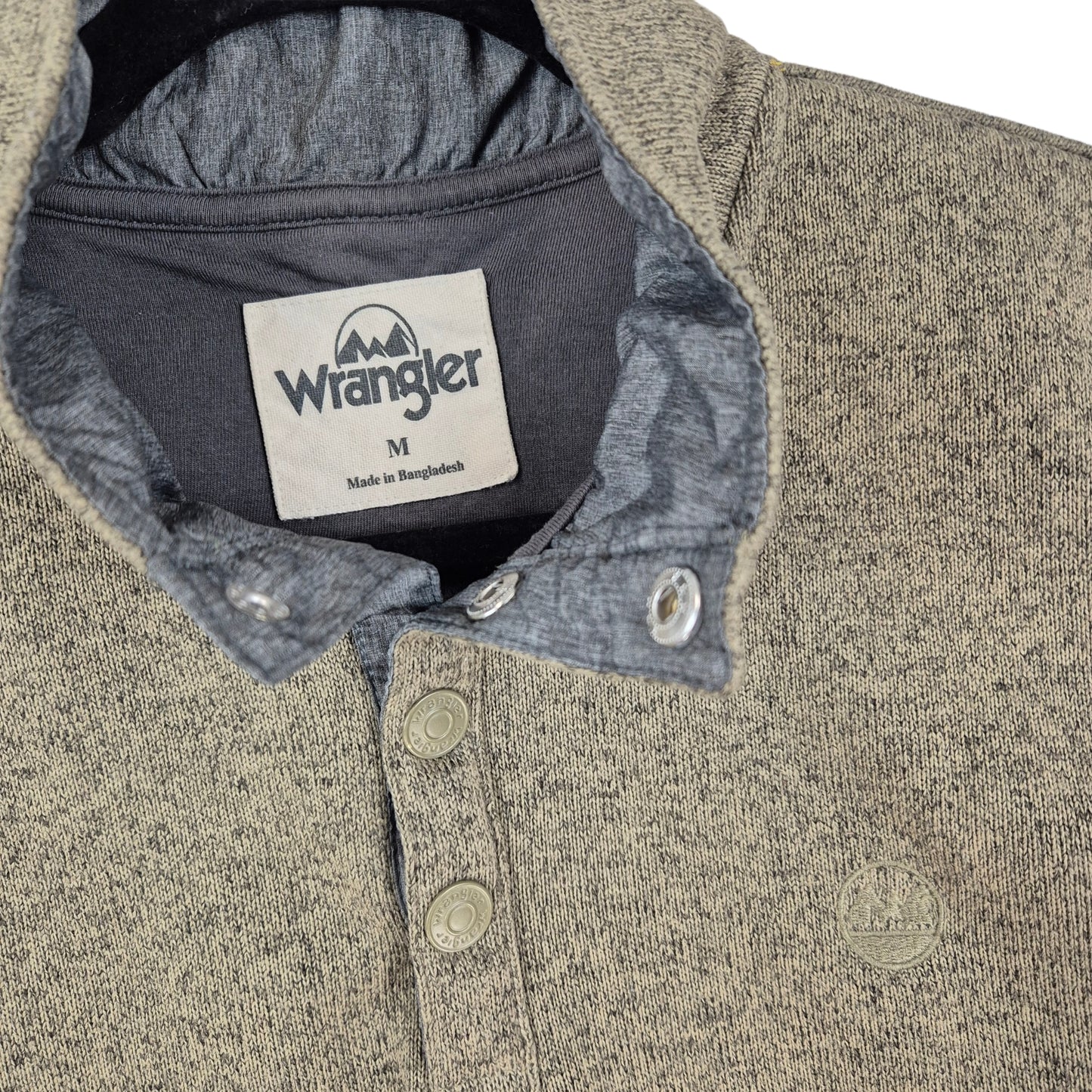 Wrangler Khaki Green Quarter Button Fleece Jumper Size M