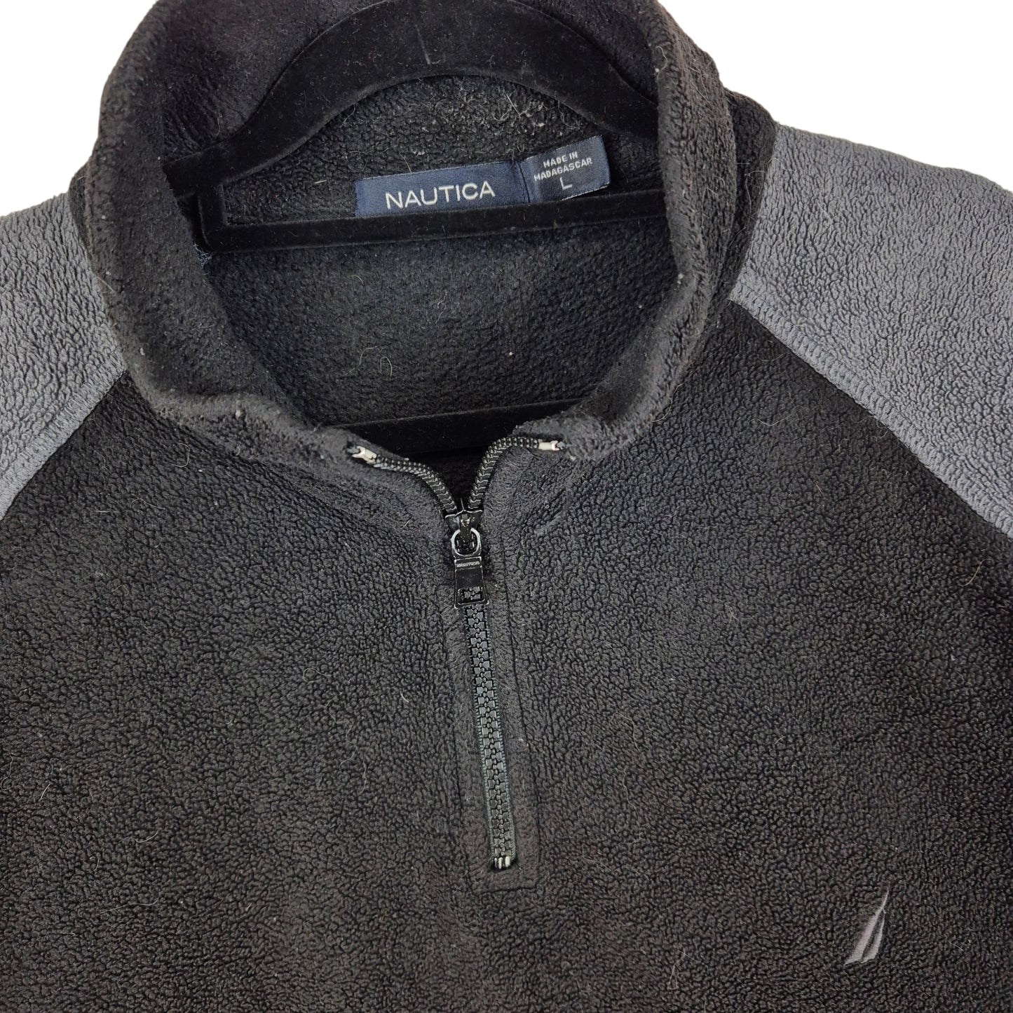 Nautica Black & Grey Quarter Zip Fleece Jumper Size L