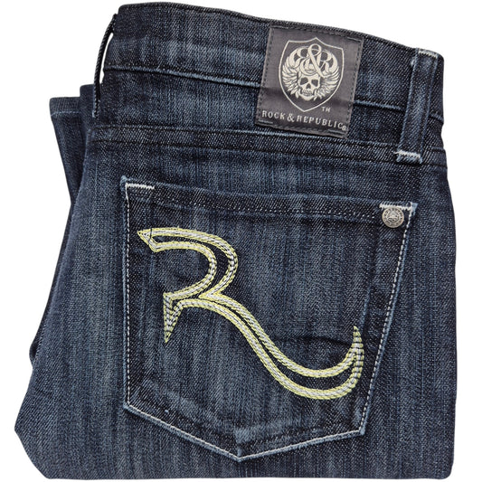 Rock & Republic Jeans Womens Dark Blue Low Waist Bootcut Denim W29
