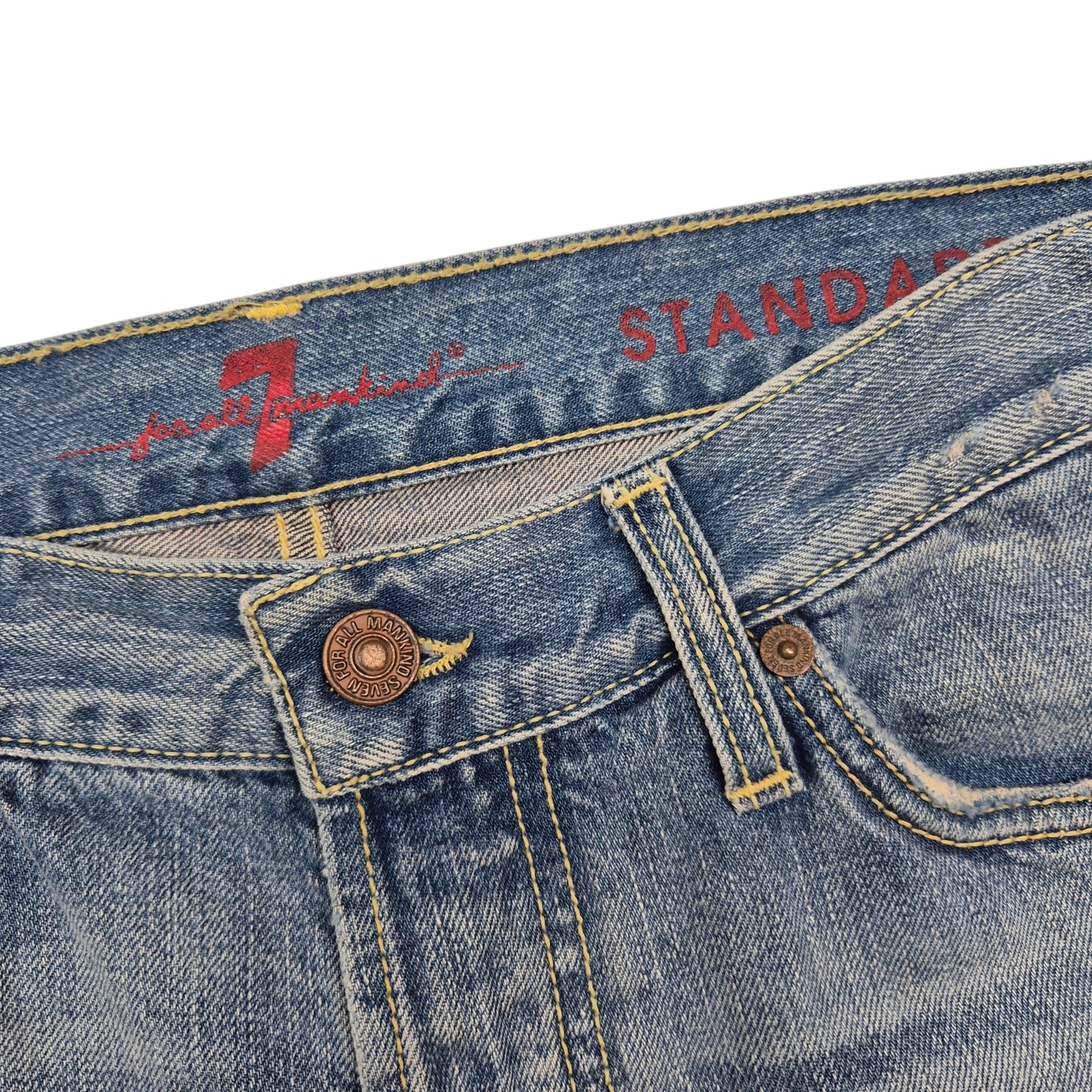 7 For All Mankind Jeans Blue Italy Made Straight Leg Distressed Denim W30