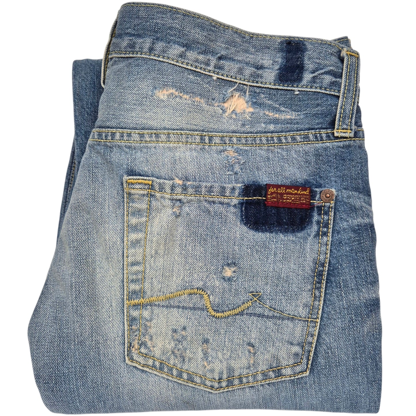 7 For All Mankind Jeans Blue Italy Made Straight Leg Distressed Denim W30