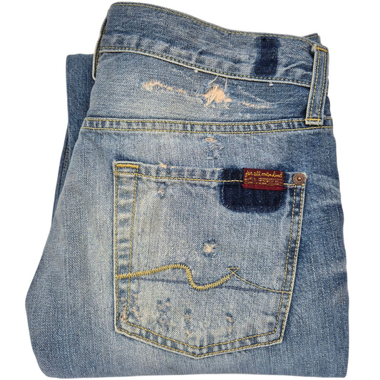 7 For All Mankind Jeans Blue Italy Made Straight Leg Distressed Denim W30