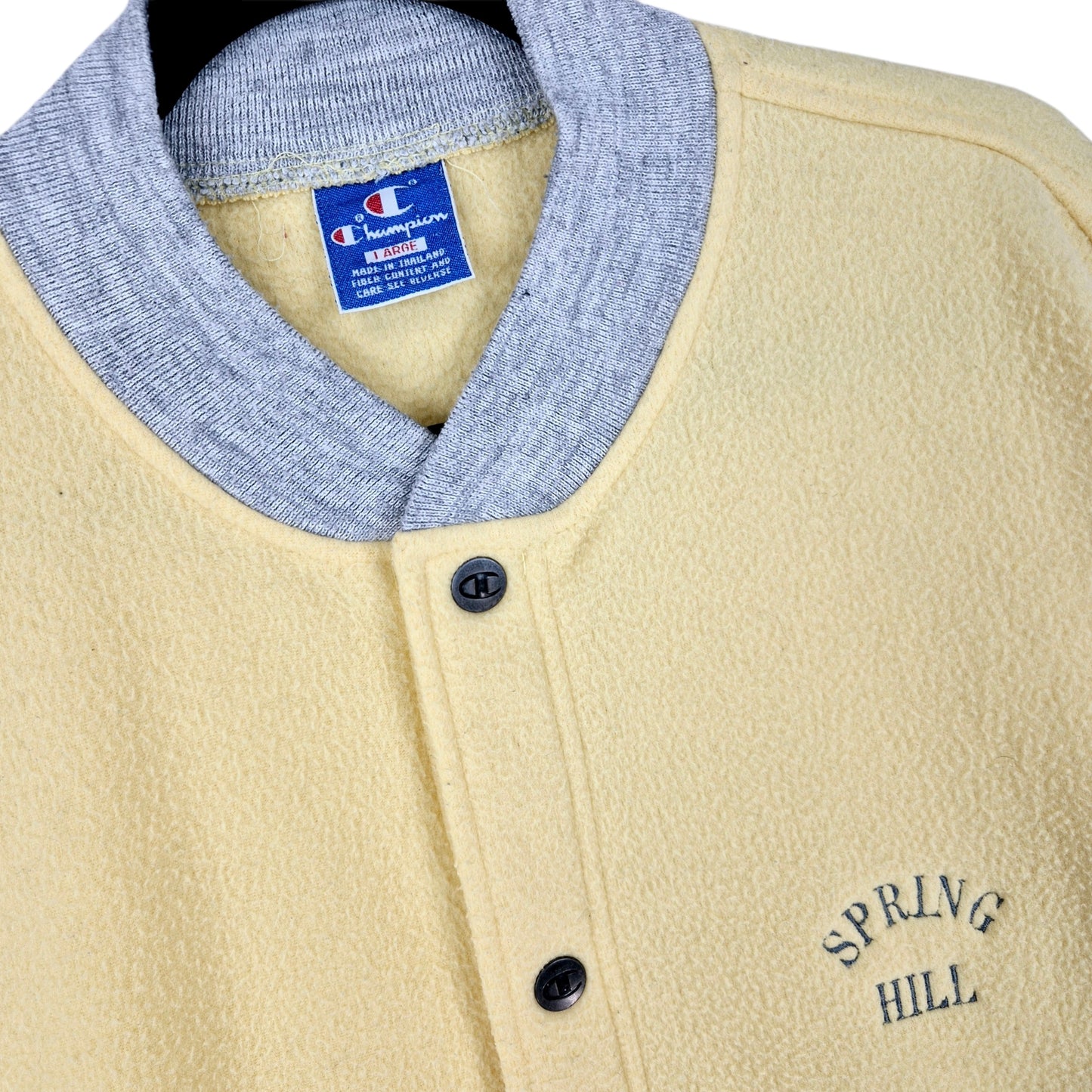 Vintage Champion 80's Spring Hill Yellow & Grey Fleece Bomber Jacket Size L