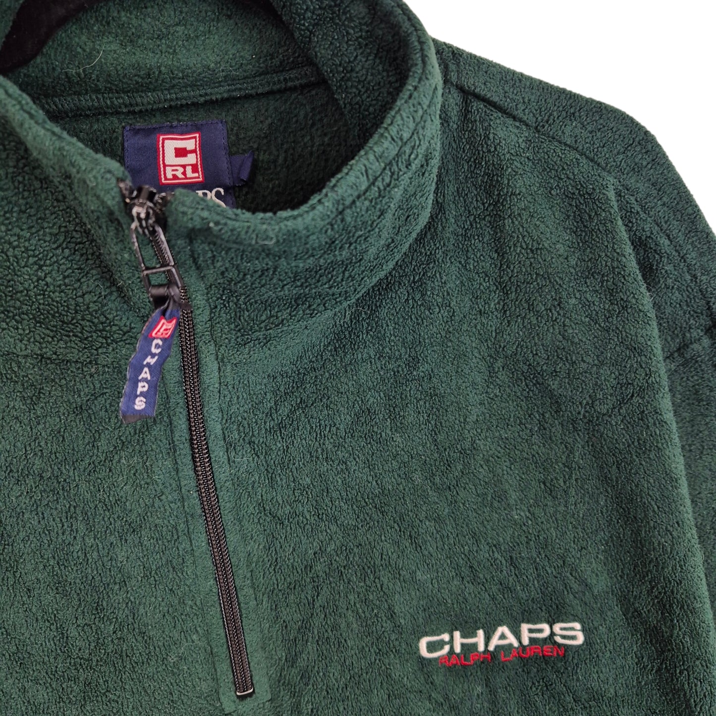 Vintage Ralph Lauren Chaps 90's Dark Green Quarter Zip Fleece Jumper Size L