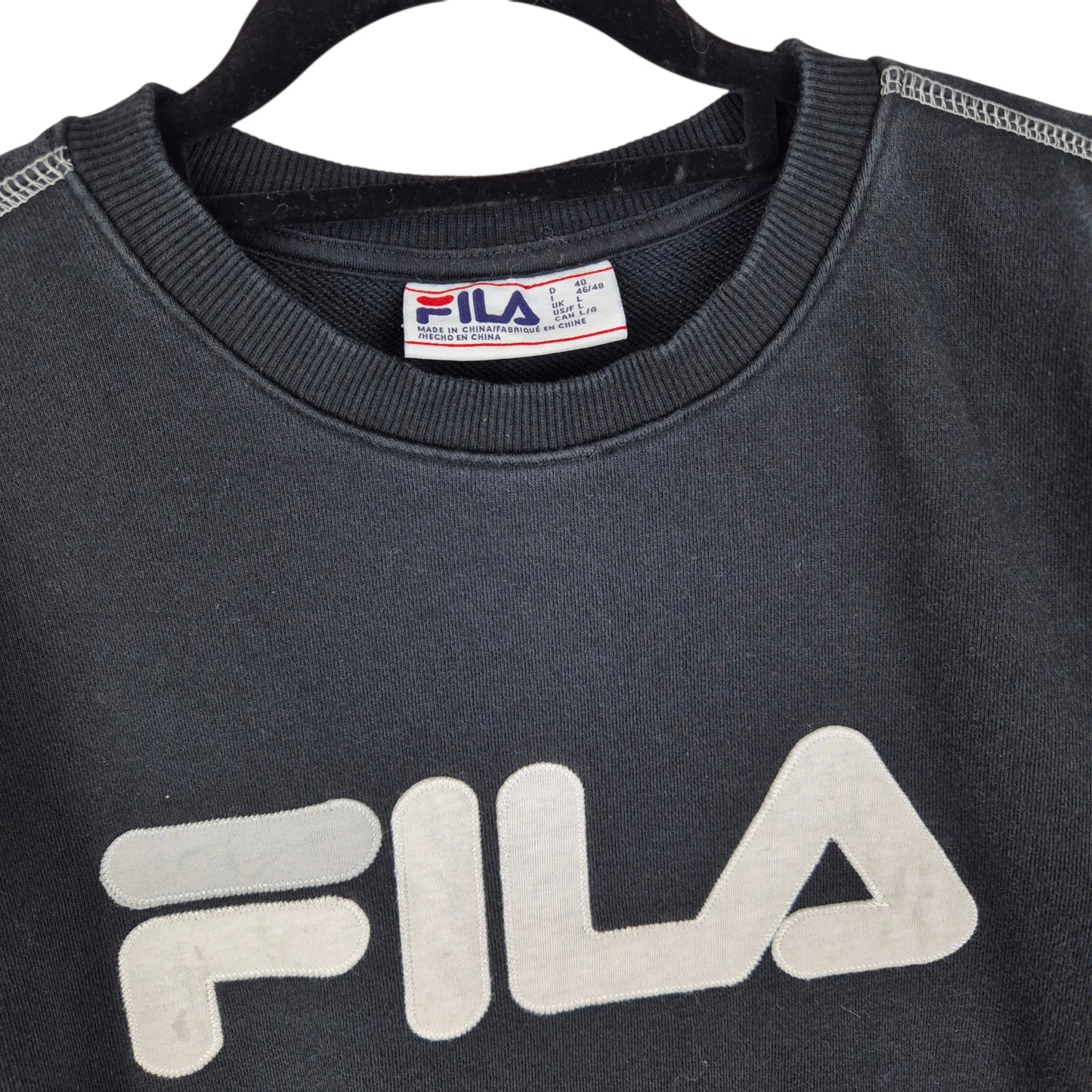 FILA Black Embroidered Crewneck Sweater Size L