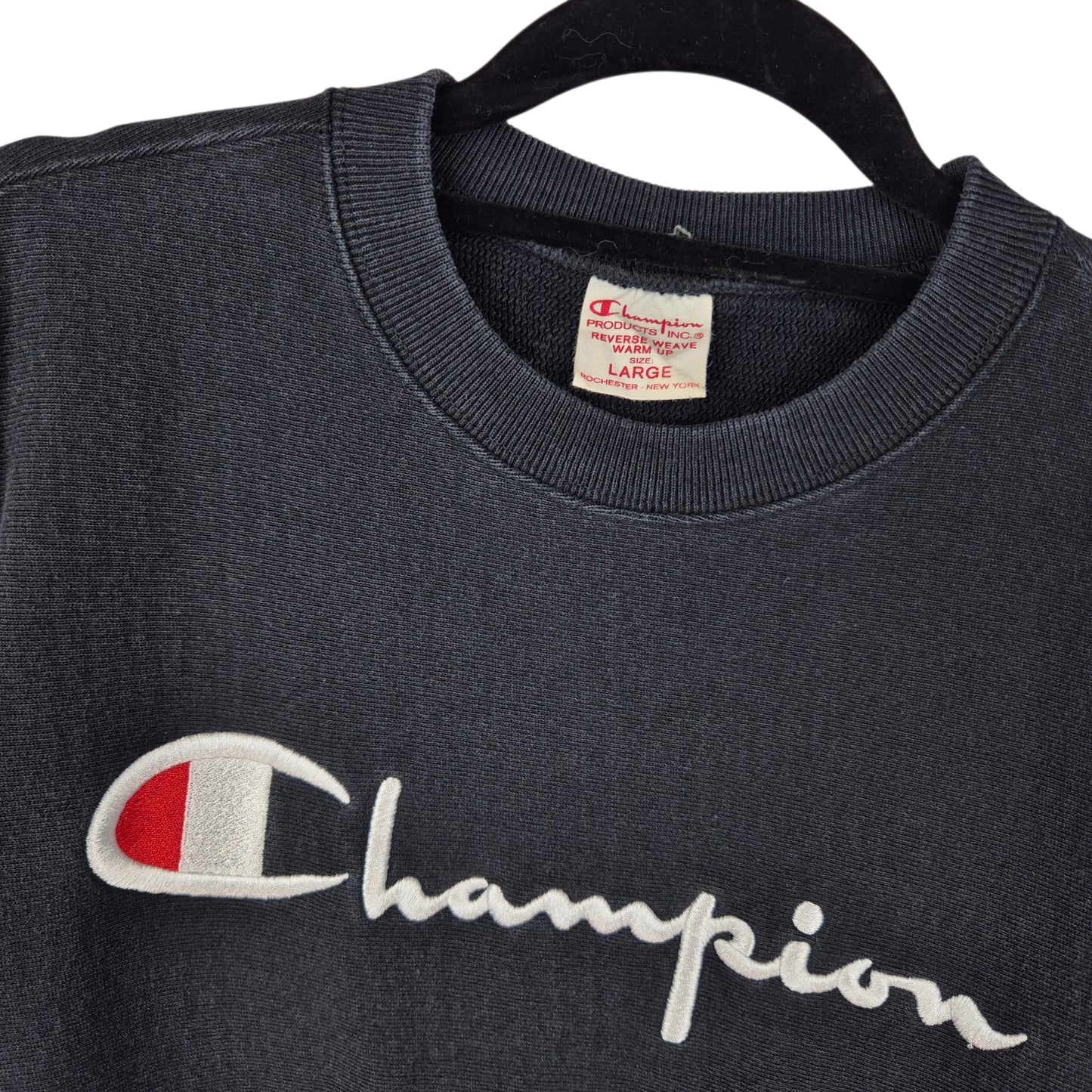 Vintage Champion Reverse Weave Black Heavy Embroidered Sweater Size L
