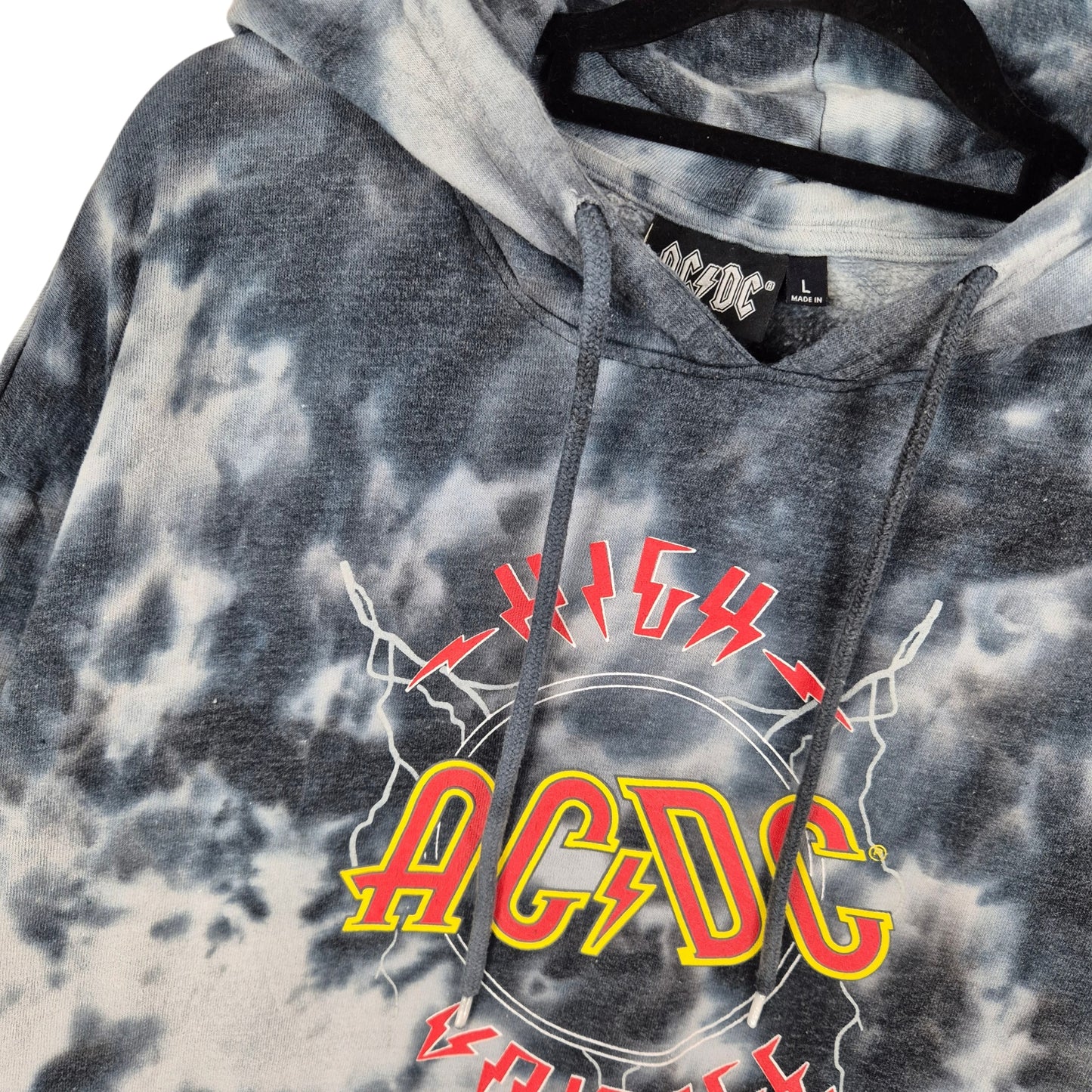 ACDC High Voltage Grey Tie Dye Hoodie Size L