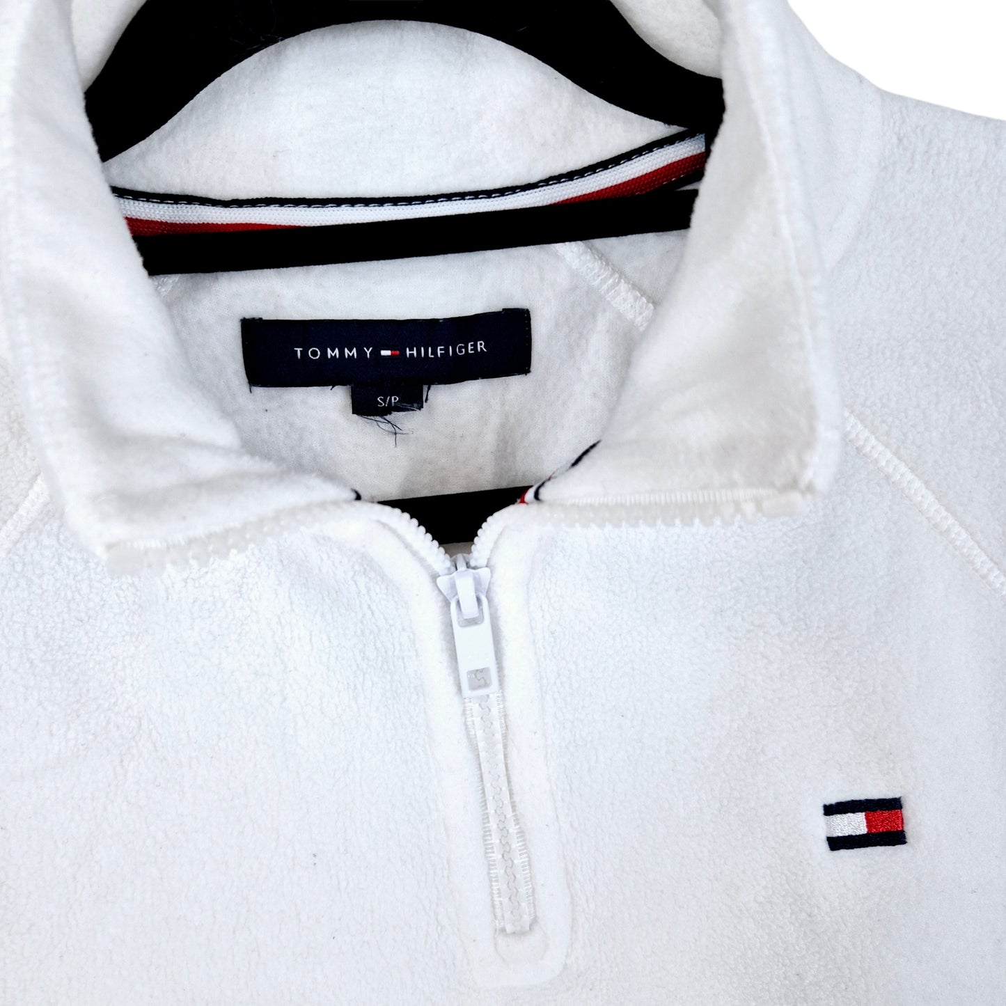 Tommy Hilfiger White Quarter Zip Fleece Jumper Size S