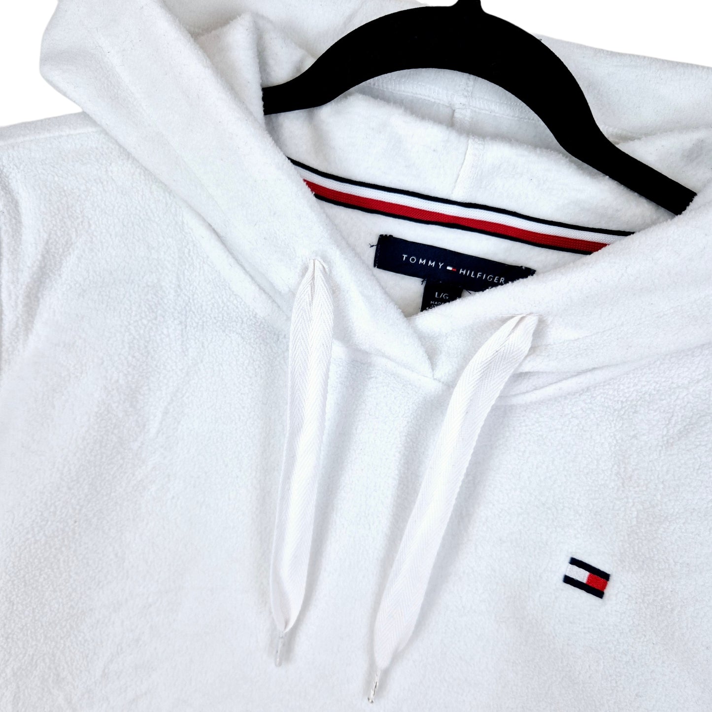 Tommy Hilfiger White Fleece Hoodie Size L