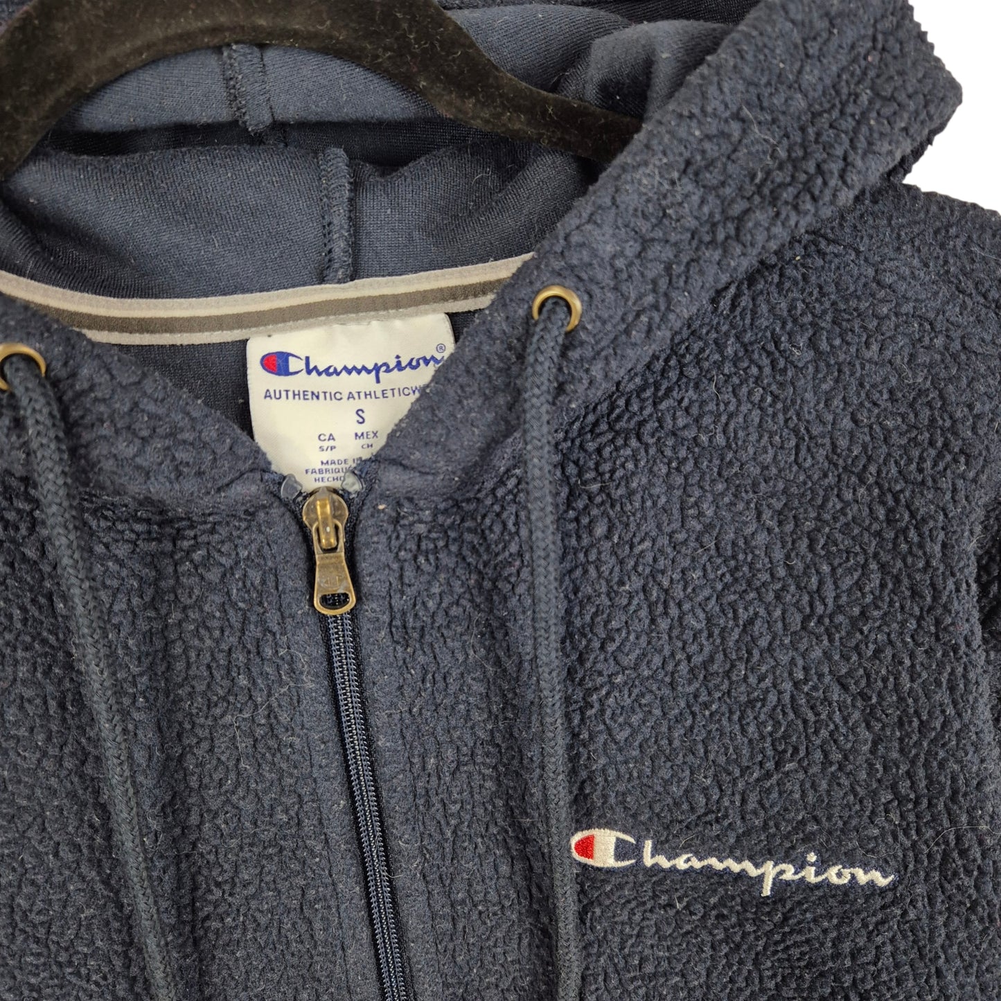 Champion Dark Blue Half Zip Fleece Hoodie Size S