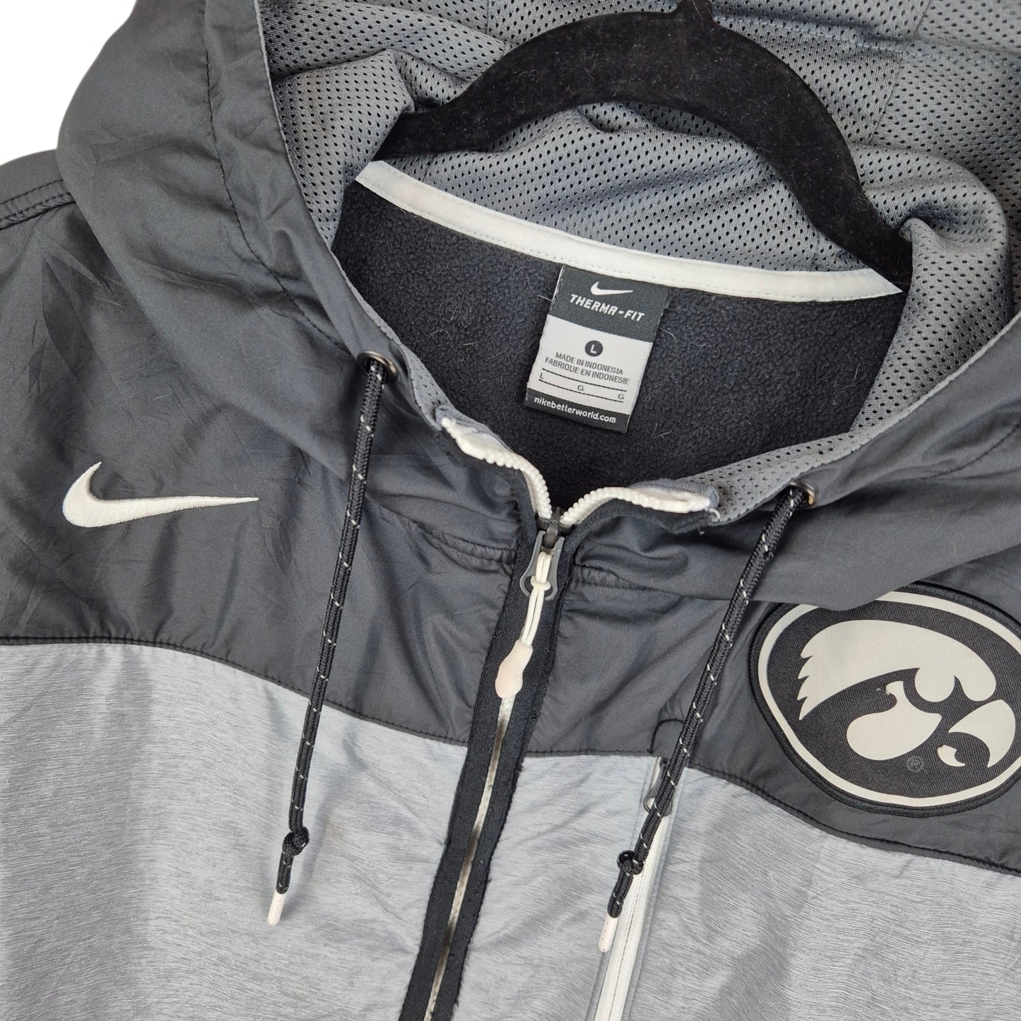 Nike Iowa Hawkeyes Black & Grey Fleece Zip Hoodie Size L