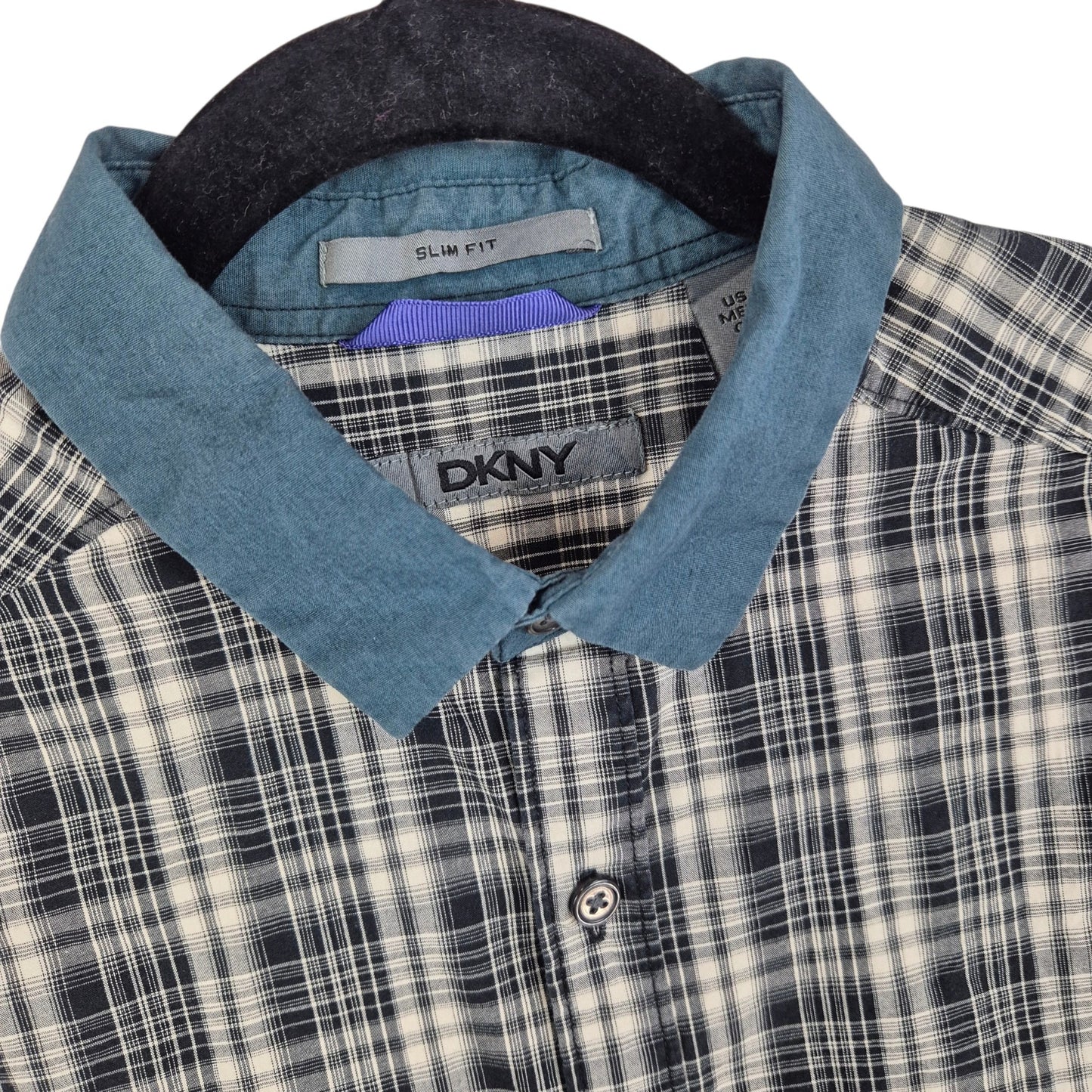 DKNY Grey Checkered Short Sleeve Slim Fit Button Shirt Size S