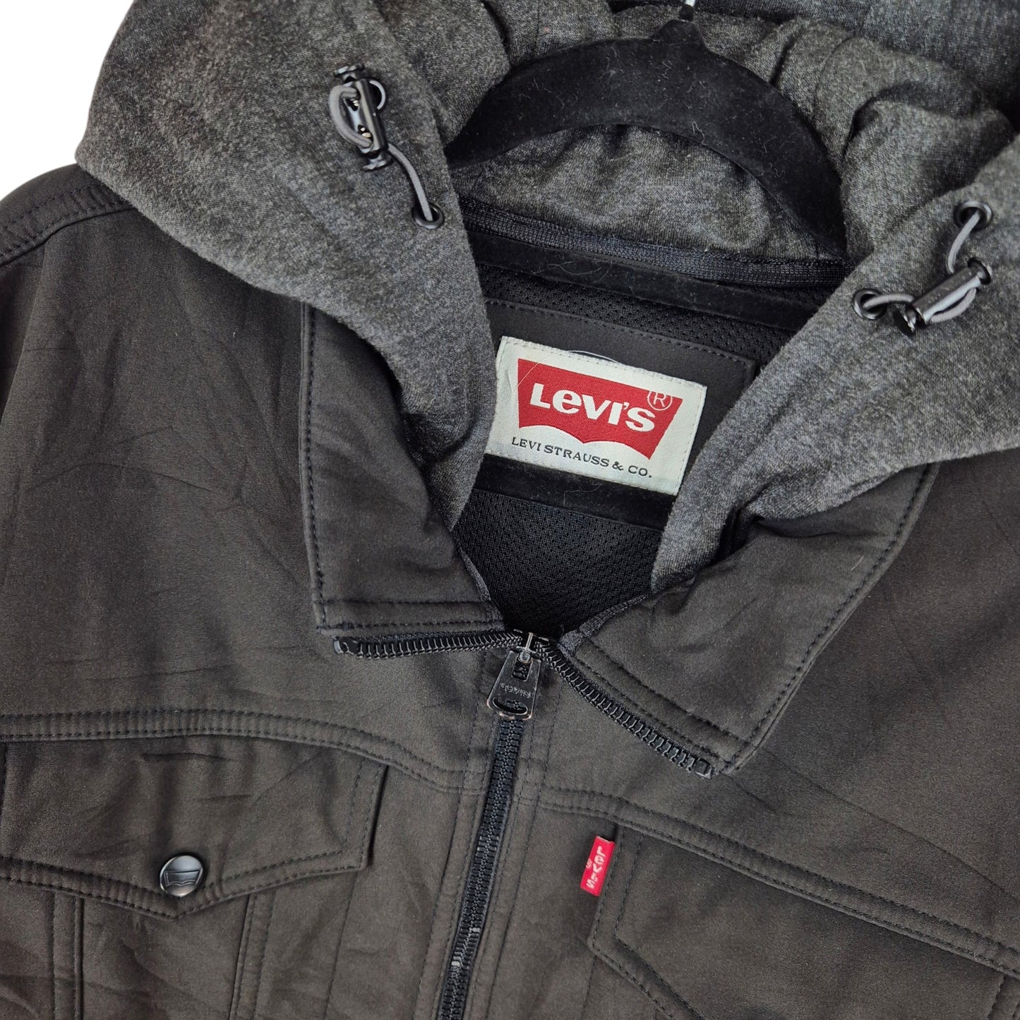 Levis Black Hooded Windbreaker Jacket Size L