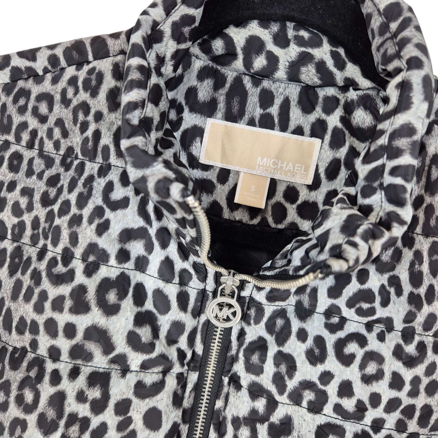 Michael Kors Womens Grey Leopard Padded Vest Size S